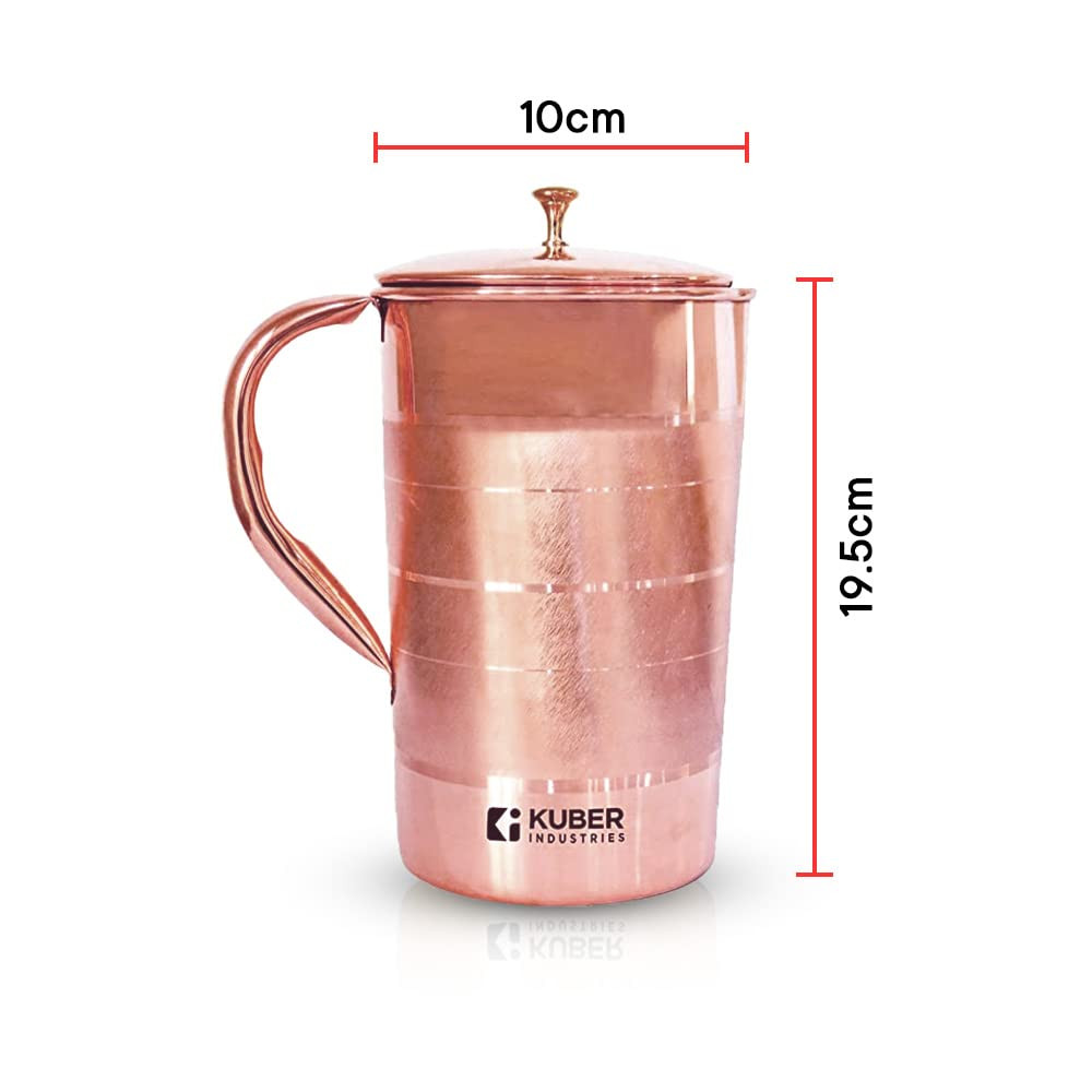 Kuber Industries 1500ml Copper Jug with Lid  BPA Free Non Toxic Copper  Rustproof Durable Lightweight  with Added Health Benefits of Copper  Ergonomic Design Easy to Clean  15 L