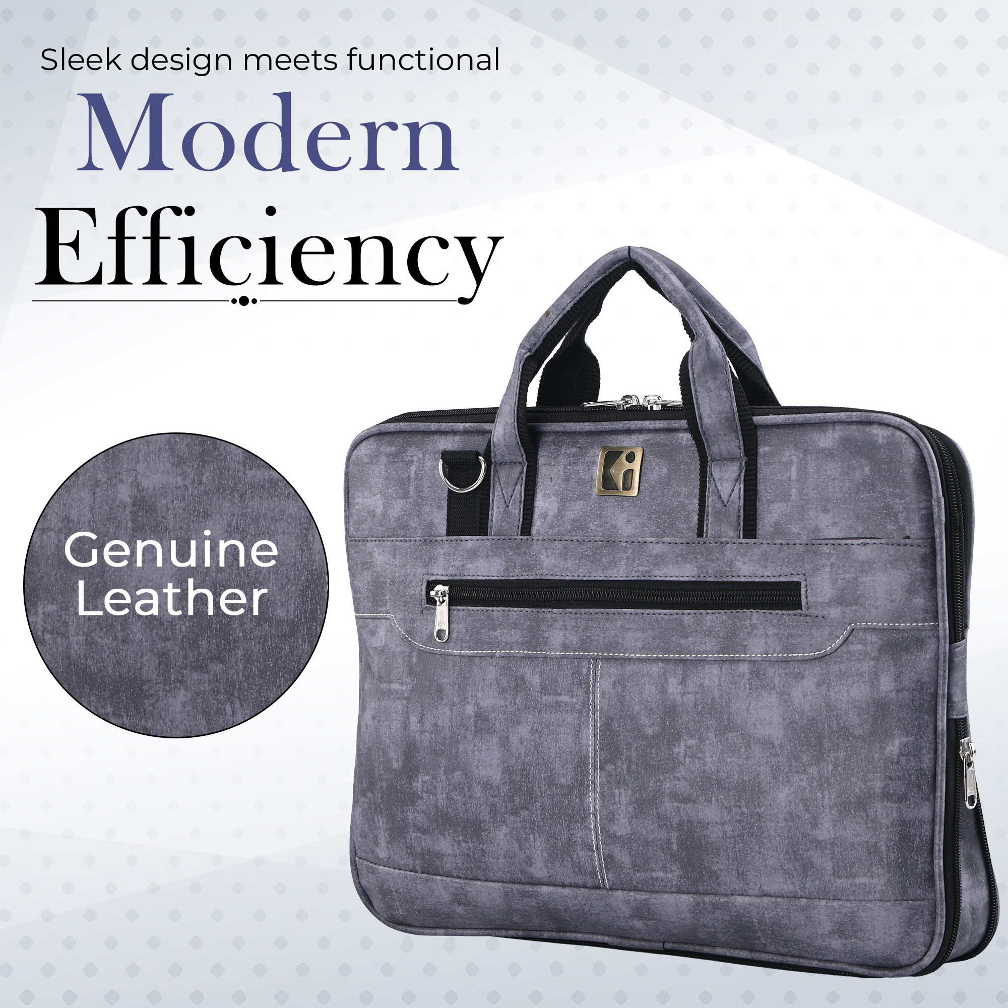 Kuber Industries 156 Inch Premium Leather Office Laptop Bag for Men and Women  Professional Laptop Carry Bag for Corporate Use  Adjustable Strap with2Compartments  Sandstone Grey