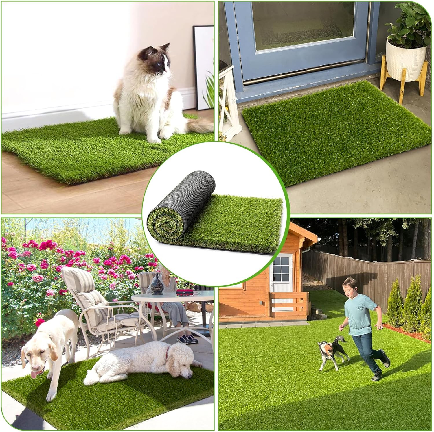 Kuber Industries 15x2 Feet Waterproof Artificial Grass for Balcony Floor  Decoration  Anti Skid Green Grass Mat for Home Indoor  Outdoor Decoration  Green