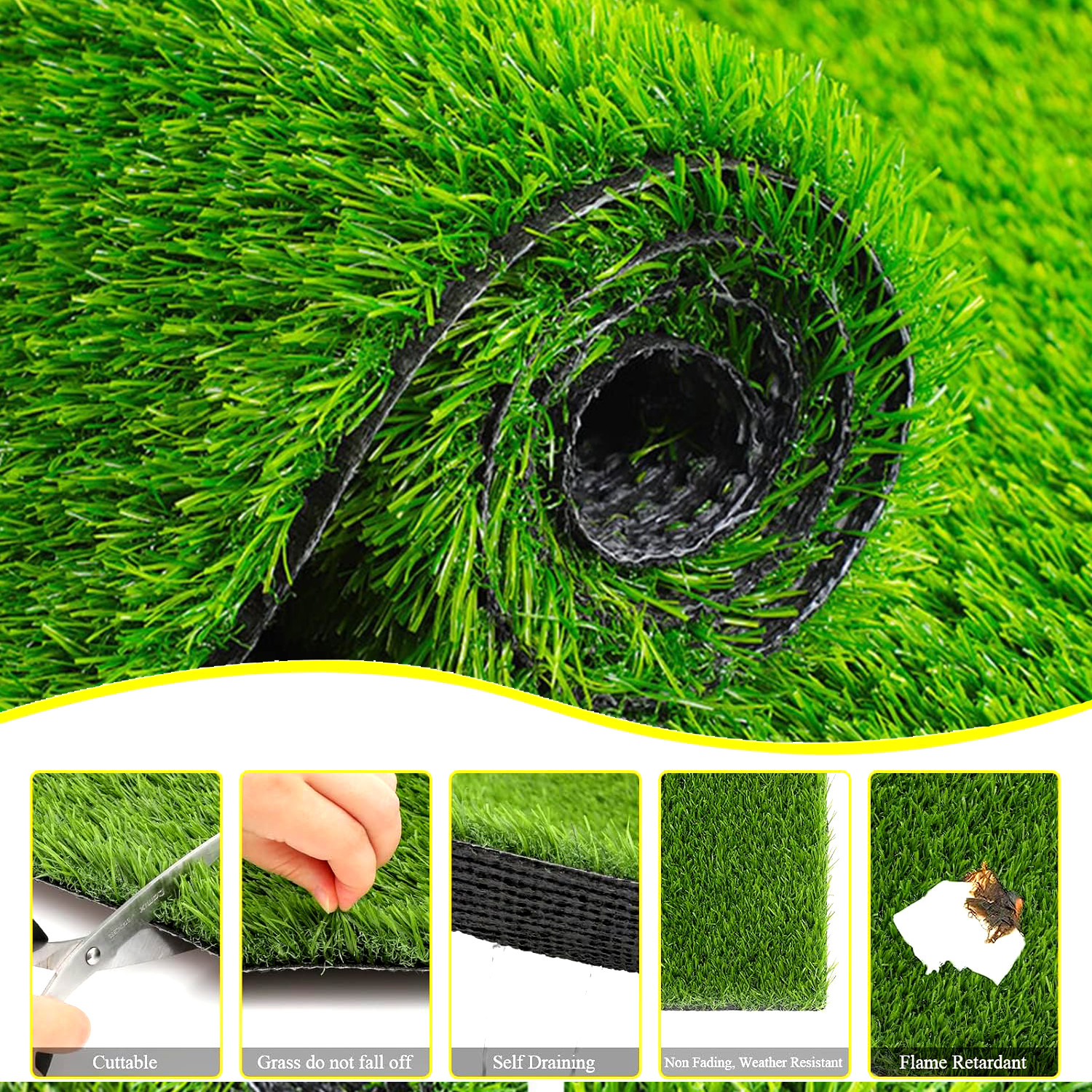 Kuber Industries 15x2 Feet Waterproof Artificial Grass for Balcony Floor  Decoration  Anti Skid Green Grass Mat for Home Indoor  Outdoor Decoration  Green
