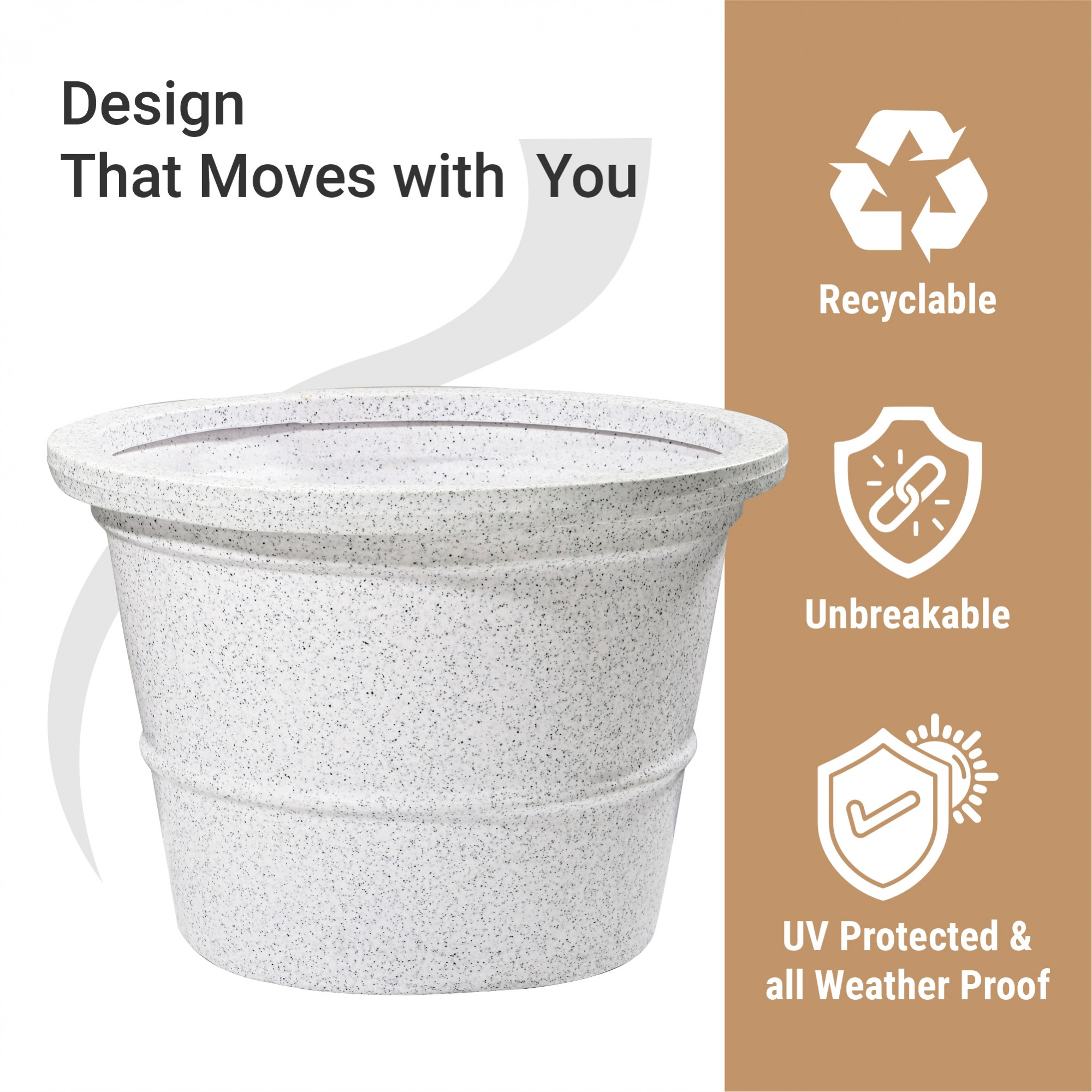 Kuber Industries 16-Inch Roto Mould German Polymer Extra Large Big Size Flower Pot  IndoorOutdoor Tree Gamla Planter for Living Room Resorts Hotels Terrace  Garden  Marble Victoria - White