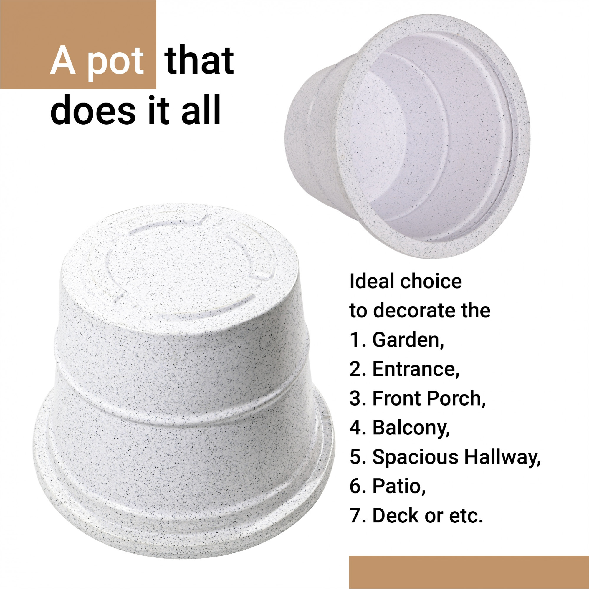 Kuber Industries 16-Inch Roto Mould German Polymer Extra Large Big Size Flower Pot  IndoorOutdoor Tree Gamla Planter for Living Room Resorts Hotels Terrace  Garden  Marble Victoria - White