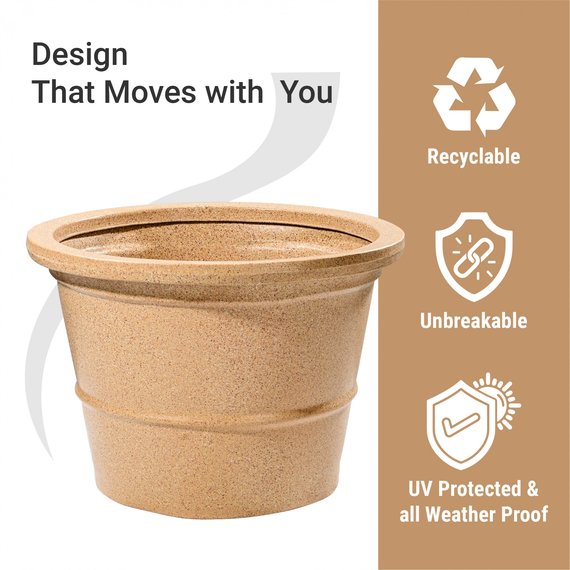 Kuber Industries 16-Inch Roto Mould German Polymer Extra Large Big Size Flower Pot  IndoorOutdoor Tree Gamla Planter for Living Room Resorts Hotels Terrace  Garden  Marble Victoria - Sand