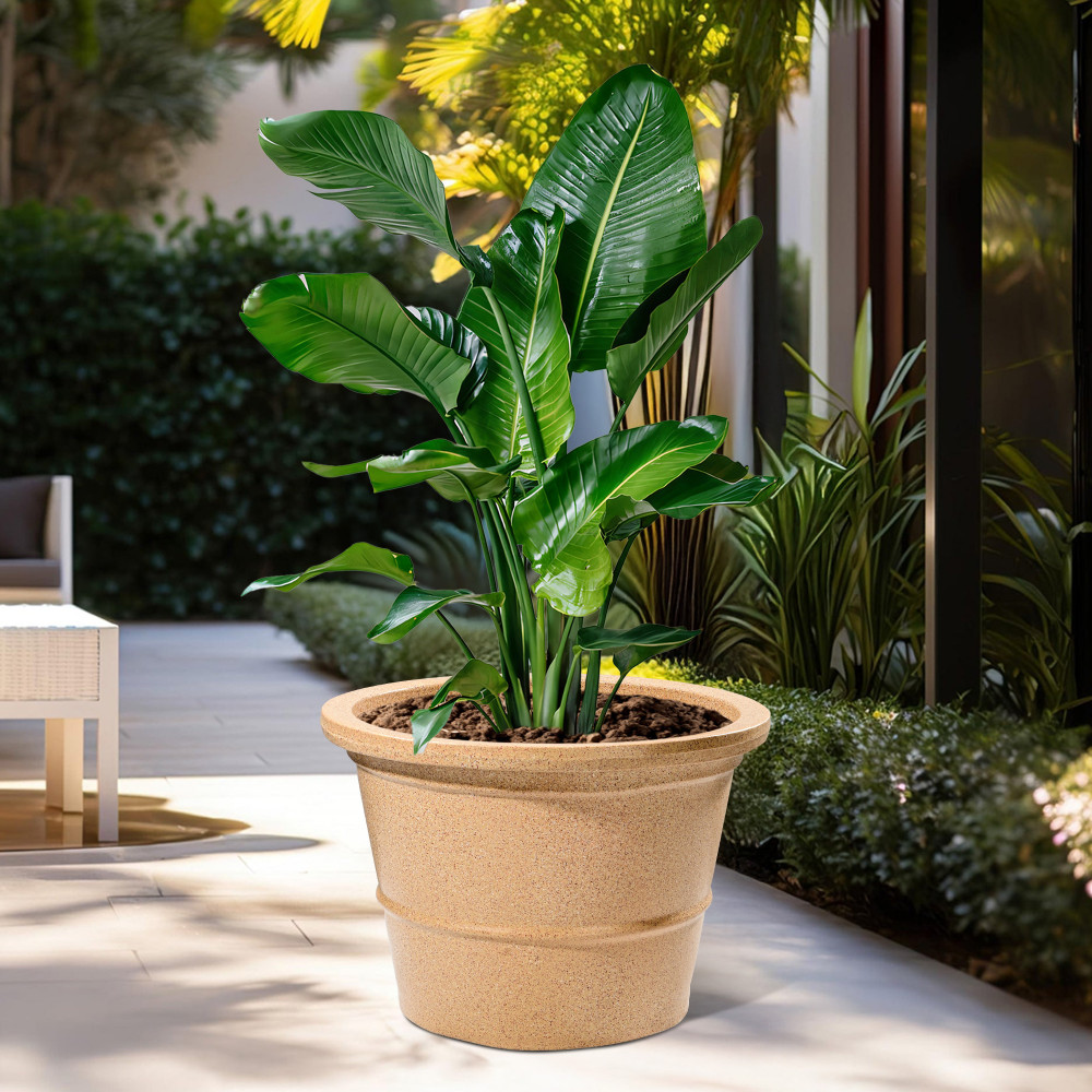 Image of Kuber Industries 16-Inch Roto Mould German Polymer Extra Large Big Size Flower Pot | Indoor/Outdoor Tree Gamla Planter for Living Room, Resorts, Hotels, Terrace &amp; Garden | Marble Victoria - Sand