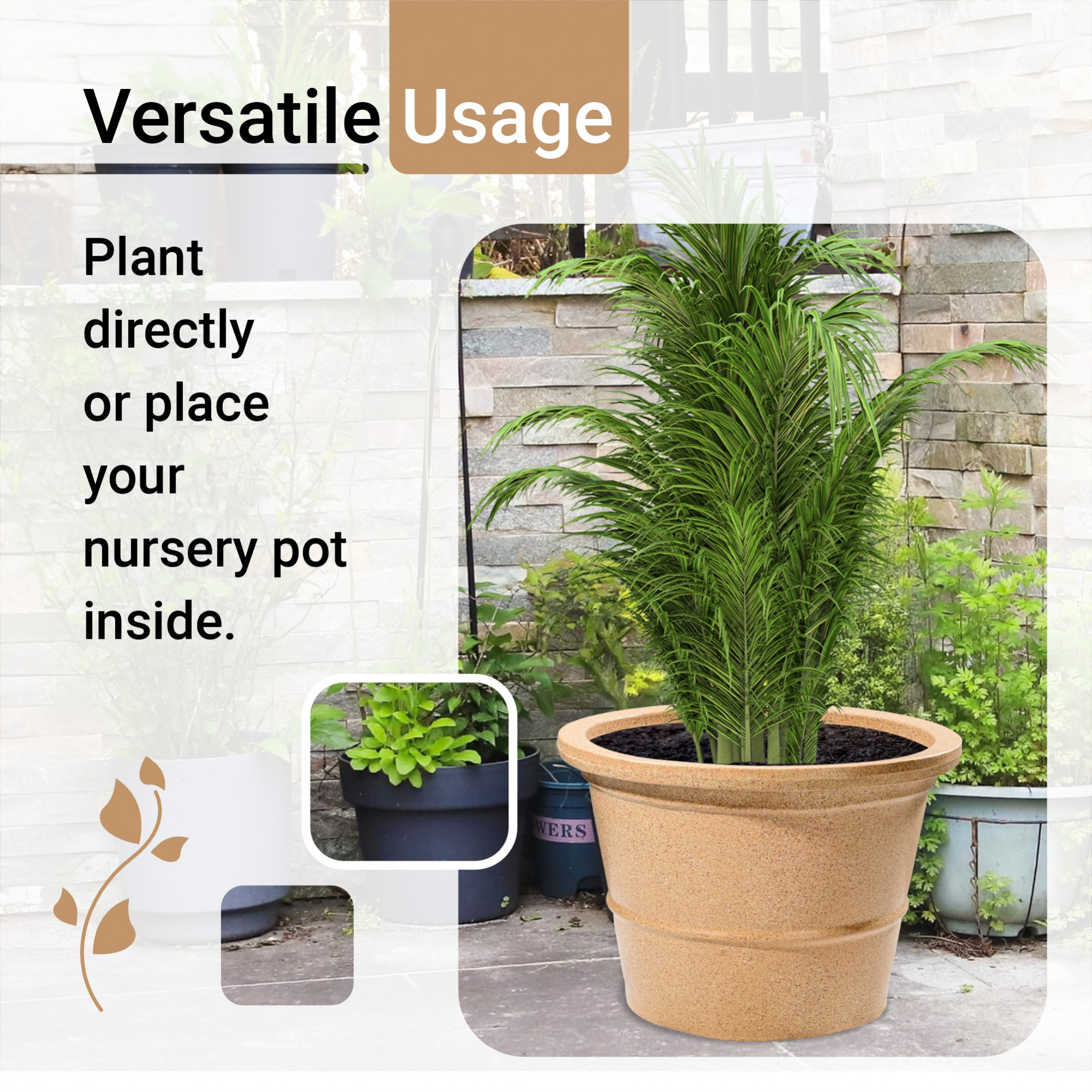Kuber Industries 16-Inch Roto Mould German Polymer Extra Large Big Size Flower Pot  IndoorOutdoor Tree Gamla Planter for Living Room Resorts Hotels Terrace  Garden  Marble Victoria - Sand