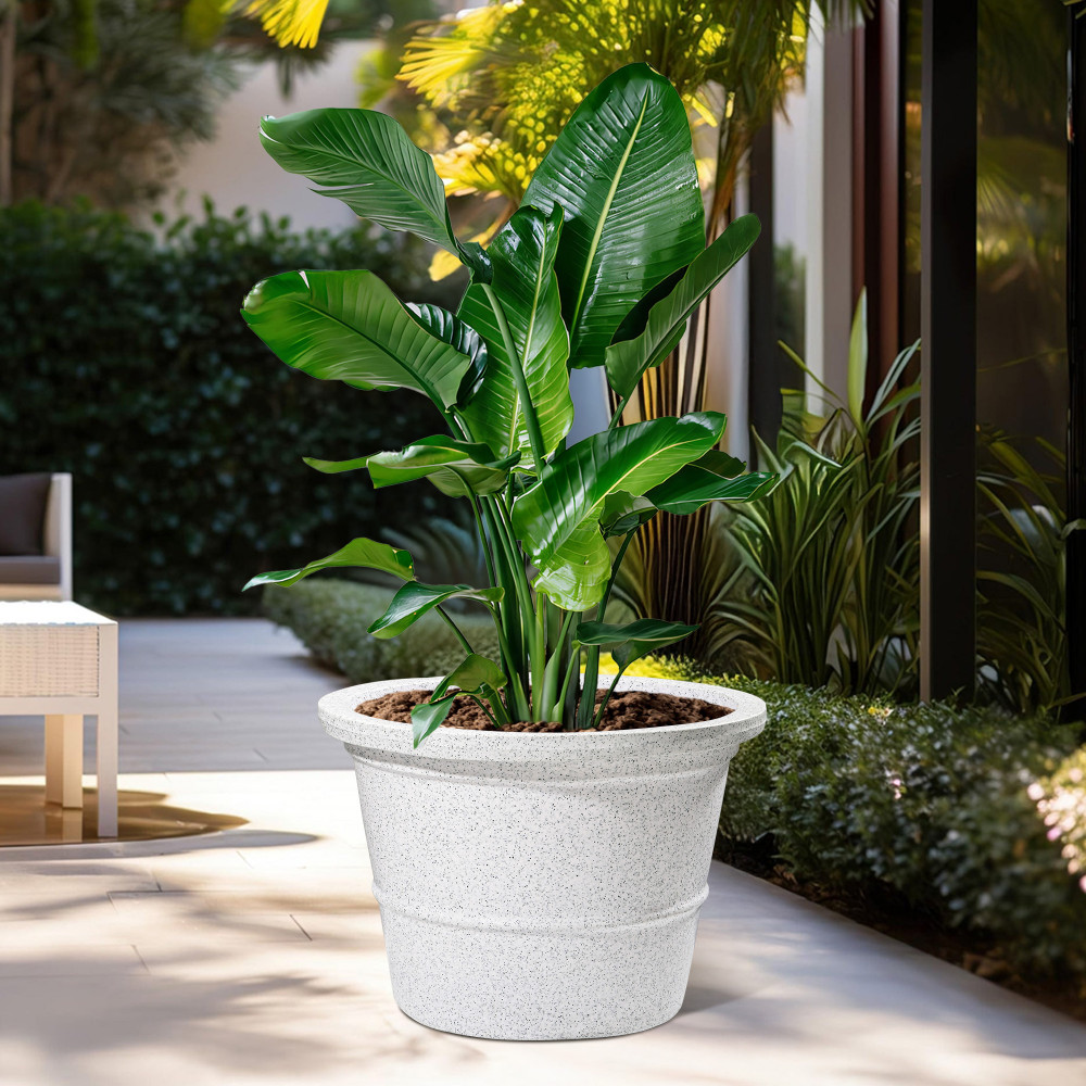 Image of Kuber Industries 16-Inch Roto Mould German Polymer Extra Large Big Size Flower Pot | Indoor/Outdoor Tree Gamla Planter for Living Room, Resorts, Hotels, Terrace &amp; Garden | Marble Victoria - White
