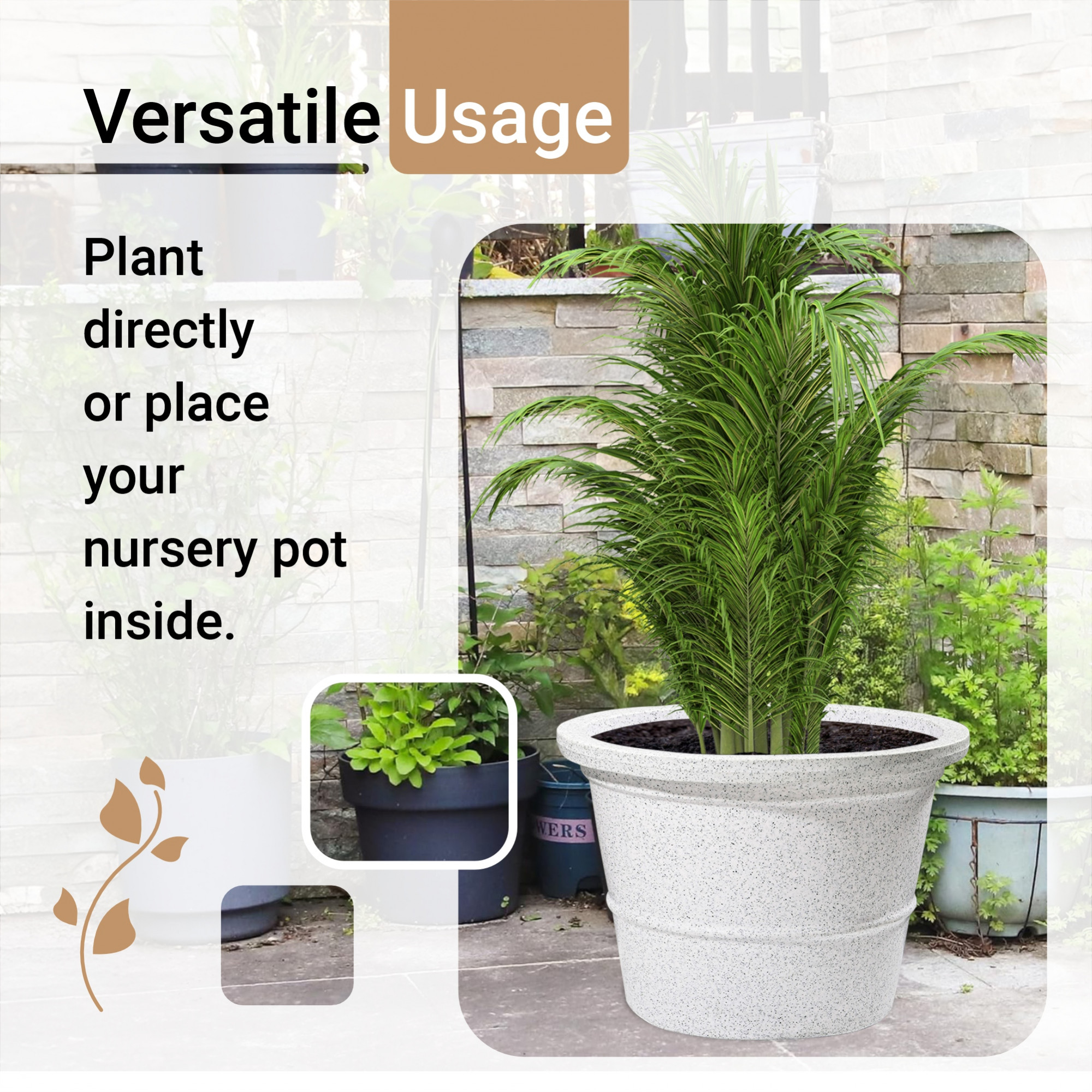 Kuber Industries 16-Inch Roto Mould German Polymer Extra Large Big Size Flower Pot  IndoorOutdoor Tree Gamla Planter for Living Room Resorts Hotels Terrace  Garden  Marble Victoria - White