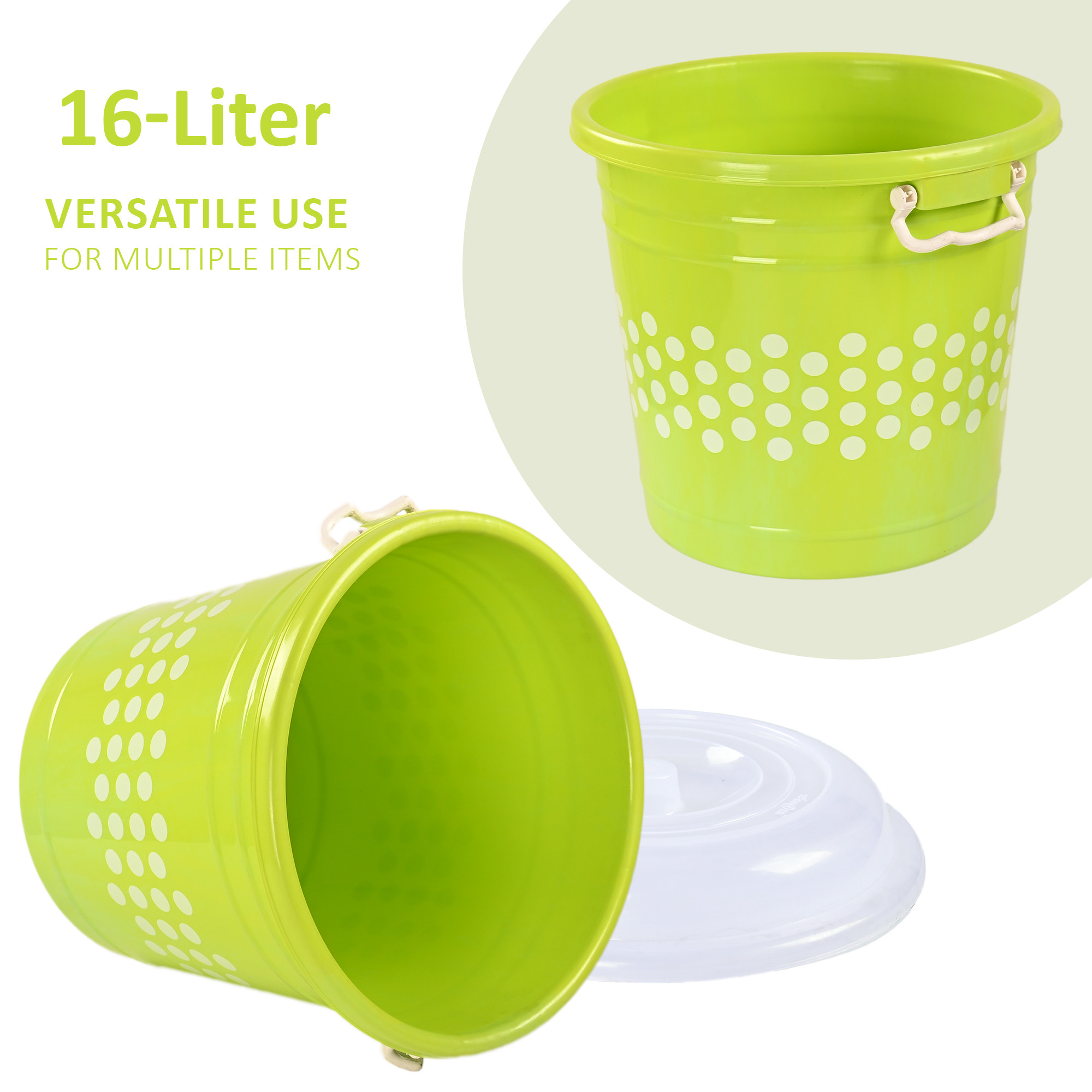 Kuber Industries 16 Liter Durable Big Plastic Containers for Storage with Lid  Lock Handle  Grocery Storage Box for Grains Rice Flour Pulses  Kitchen Essentials  Polka Dot - Green