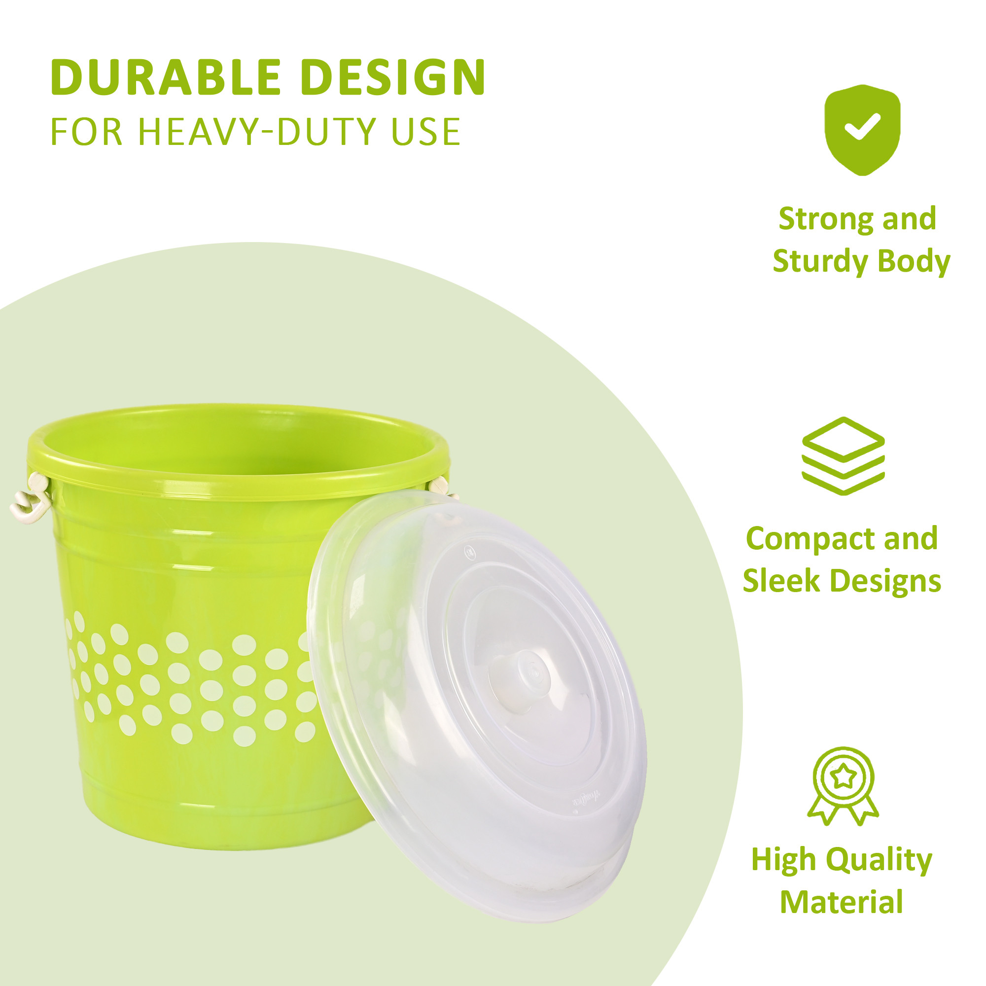 Kuber Industries 16 Liter Durable Big Plastic Containers for Storage with Lid  Lock Handle  Grocery Storage Box for Grains Rice Flour Pulses  Kitchen Essentials  Polka Dot - Green