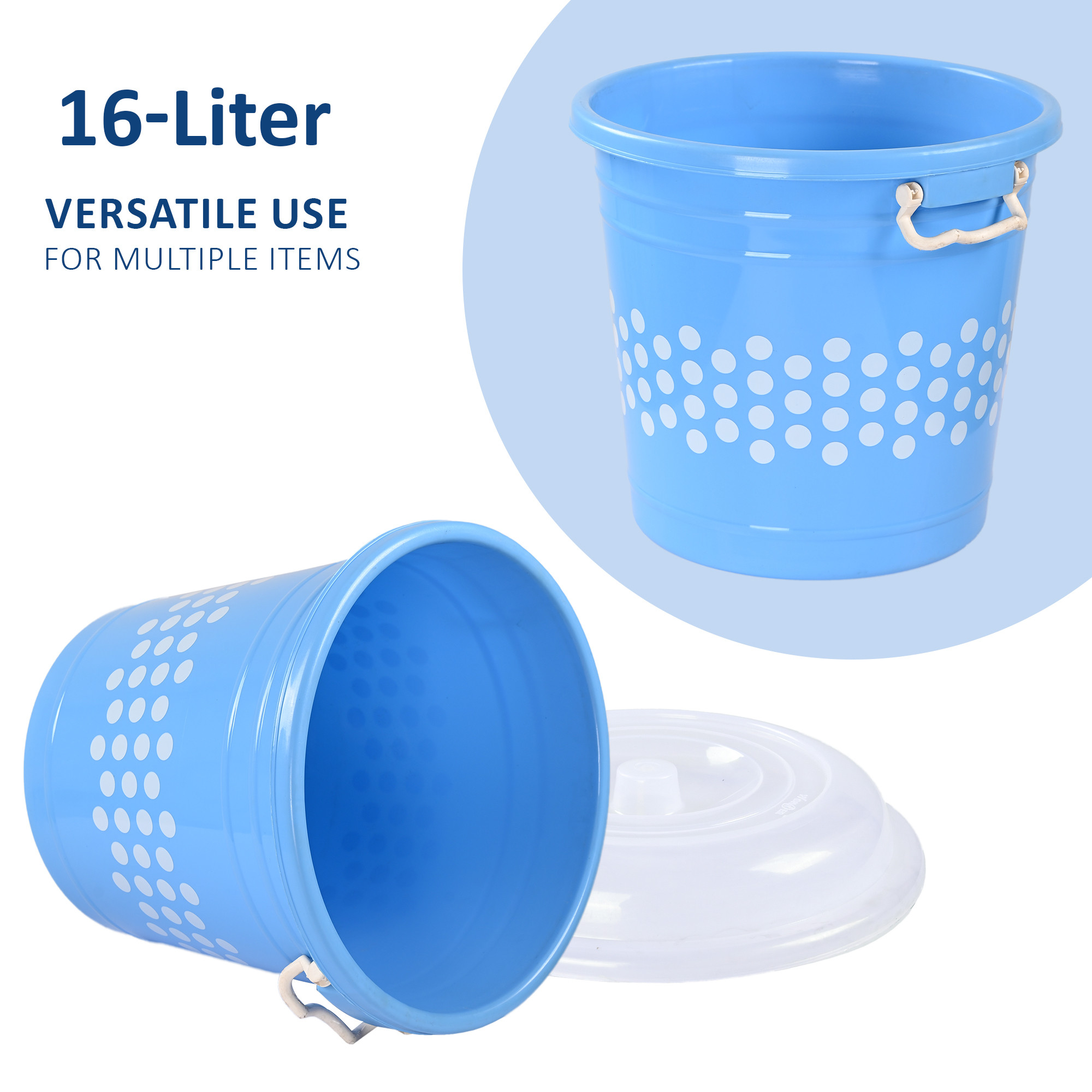 Kuber Industries 16 Liter Durable Big Plastic Containers for Storage with Lid  Lock Handle  Grocery Storage Box for Grains Rice Flour Pulses  Kitchen Essentials  Polka Dot - Blue