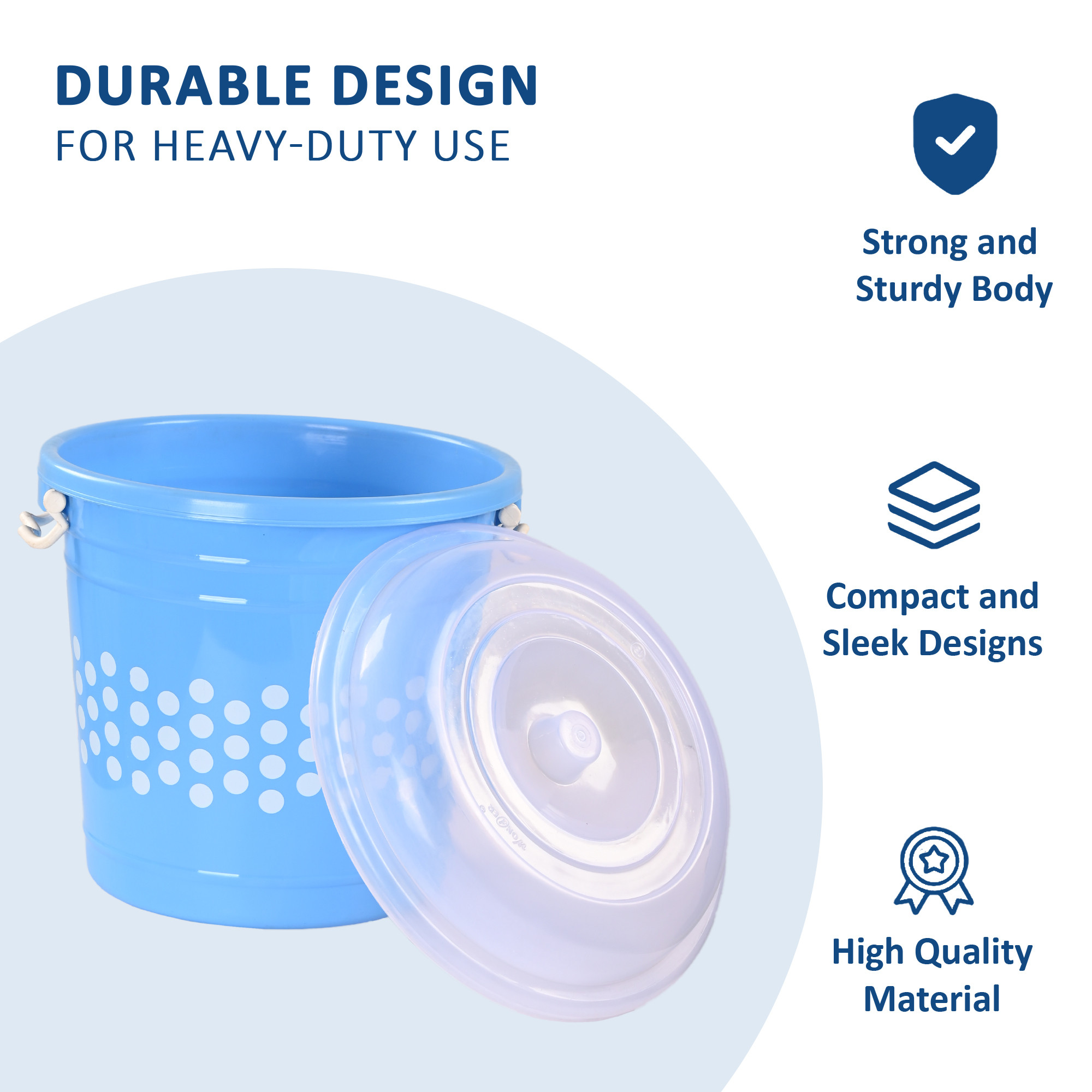 Kuber Industries 16 Liter Durable Big Plastic Containers for Storage with Lid  Lock Handle  Grocery Storage Box for Grains Rice Flour Pulses  Kitchen Essentials  Polka Dot - Blue