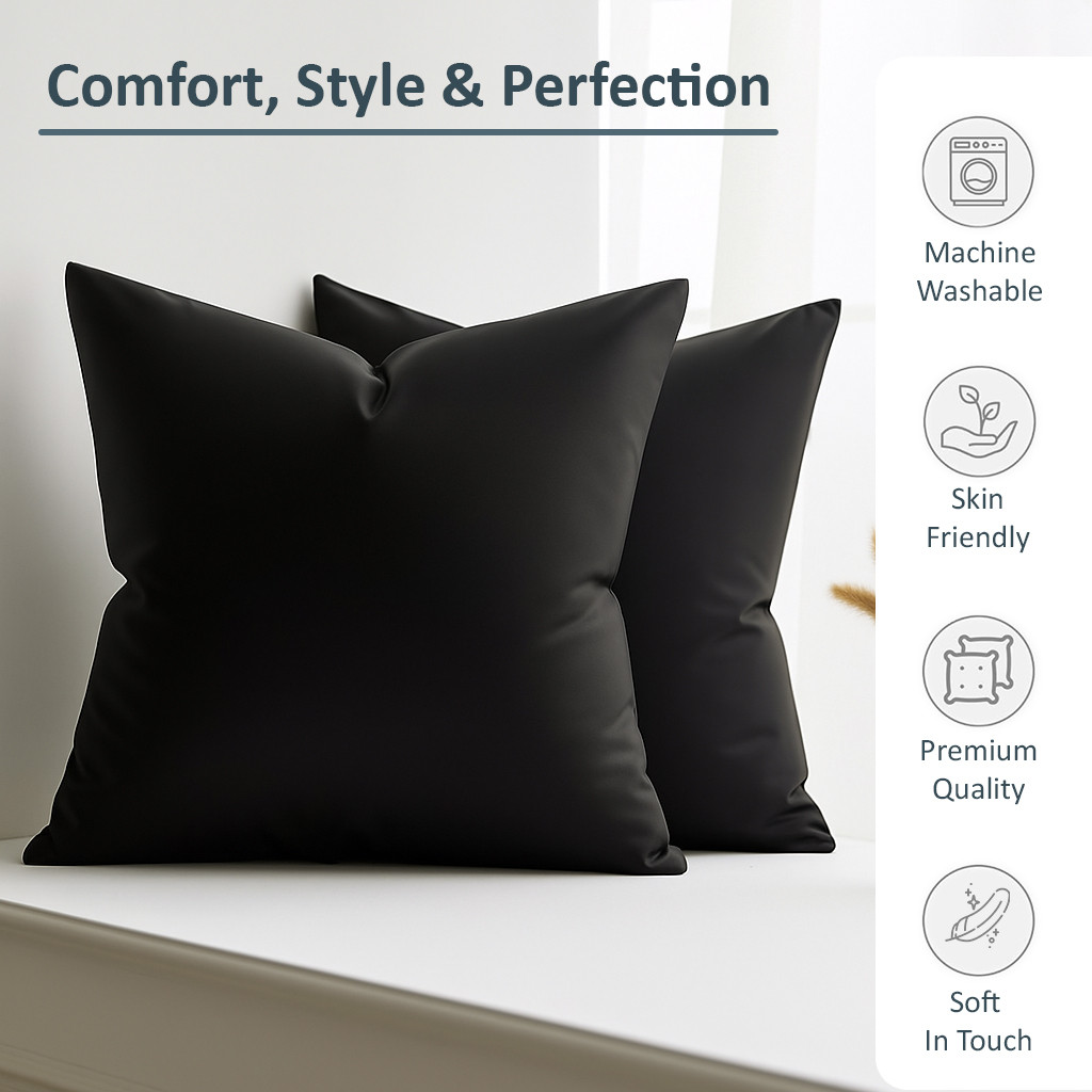 Kuber Industries 16x16 Inch Microfiber Cushion for Sofa  Washable Soft  Fluffy Sofa Cushion for Bedroom and Home Decor  Square Shape - Black