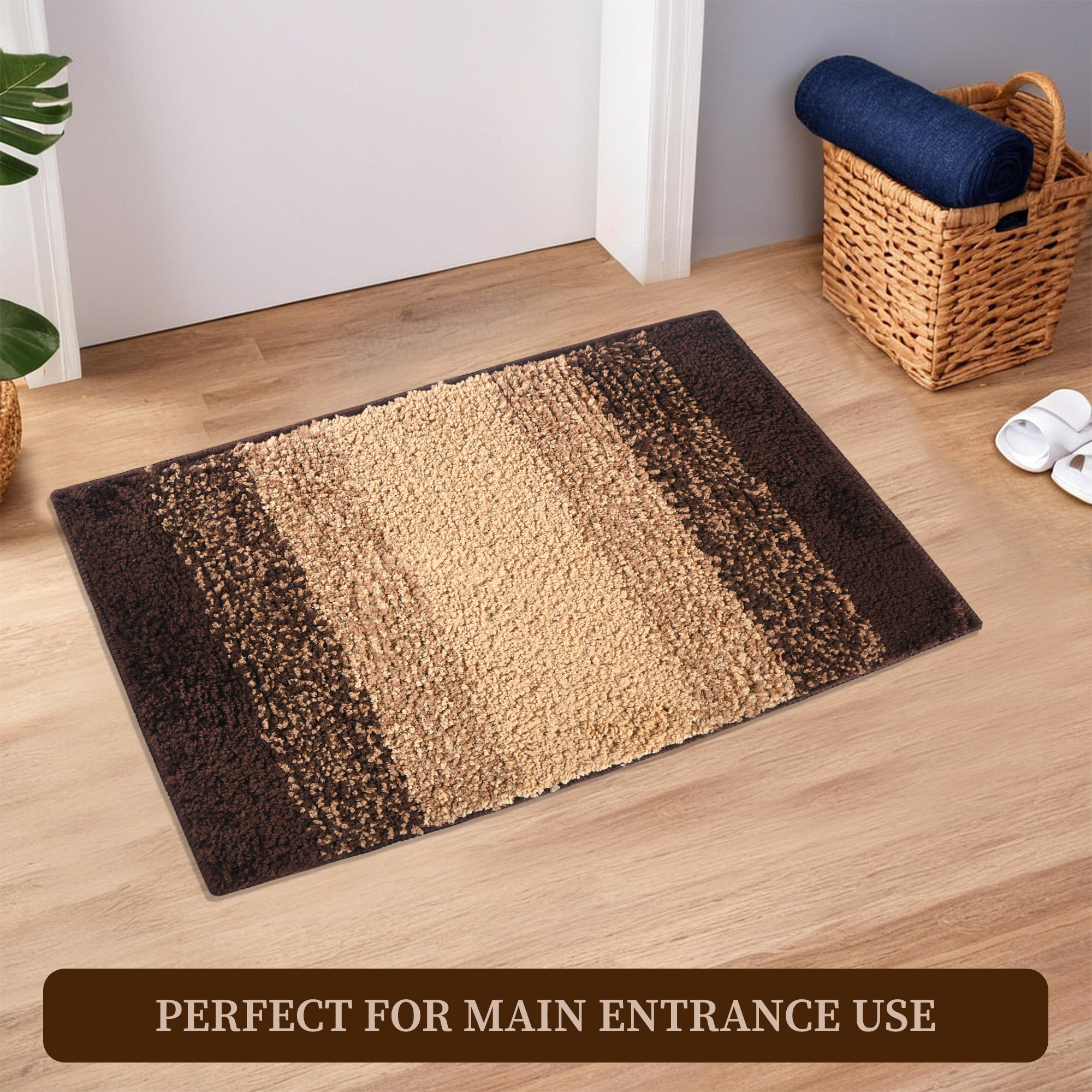 Kuber Industries 16x24 Inch Anti Skid Mat for Bathroom Floor  Anti Slip Paydan  Footmat for Home  Kitchen  Doormat  Bathroom Mat for Indoor  Outdoor  Rainbow Patti - Brown  Cream