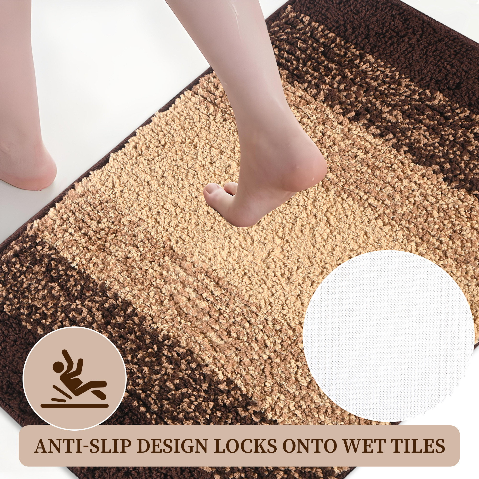 Kuber Industries 16x24 Inch Anti Skid Mat for Bathroom Floor  Anti Slip Paydan  Footmat for Home  Kitchen  Doormat  Bathroom Mat for Indoor  Outdoor  Rainbow Patti - Brown  Cream