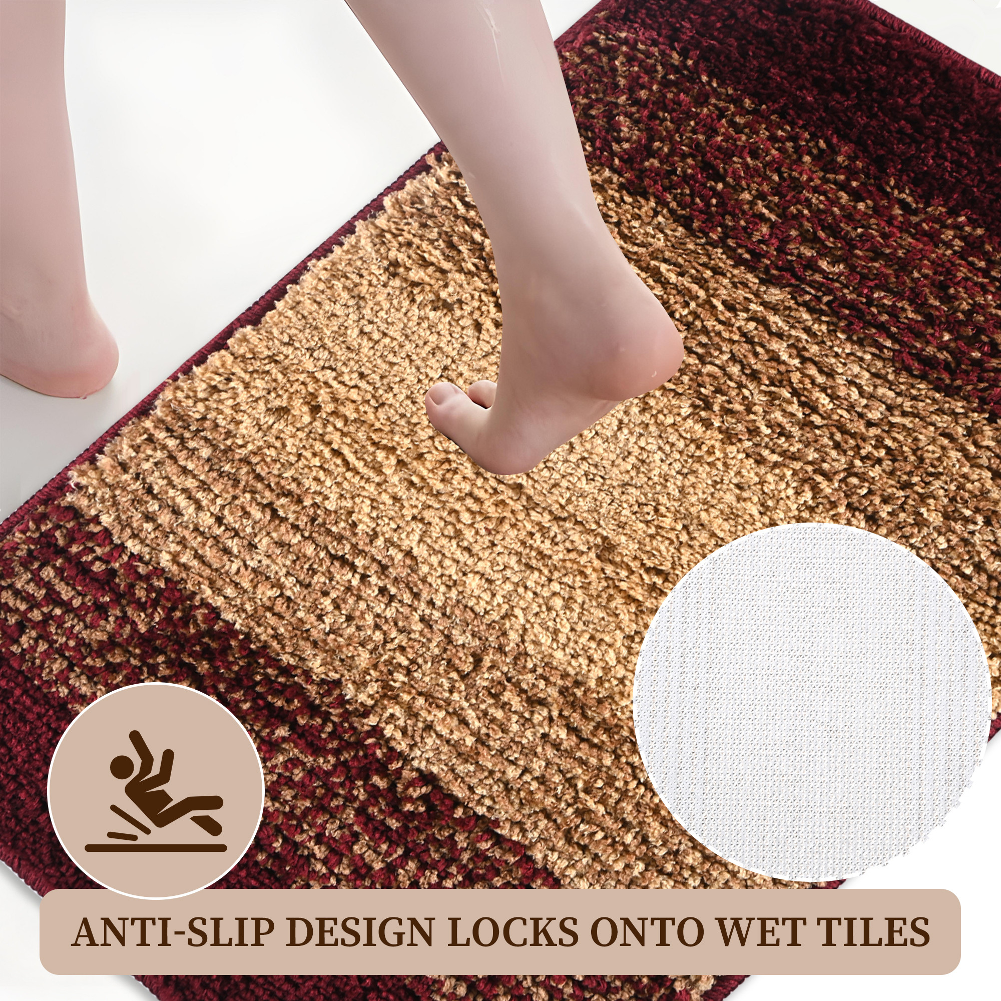 Kuber Industries 16x24 Inch Anti Skid Mat for Bathroom Floor  Anti Slip Paydan  Footmat for Home  Kitchen  Doormat  Bathroom Mat for Indoor  Outdoor  Rainbow Patti - Maroon  Cream