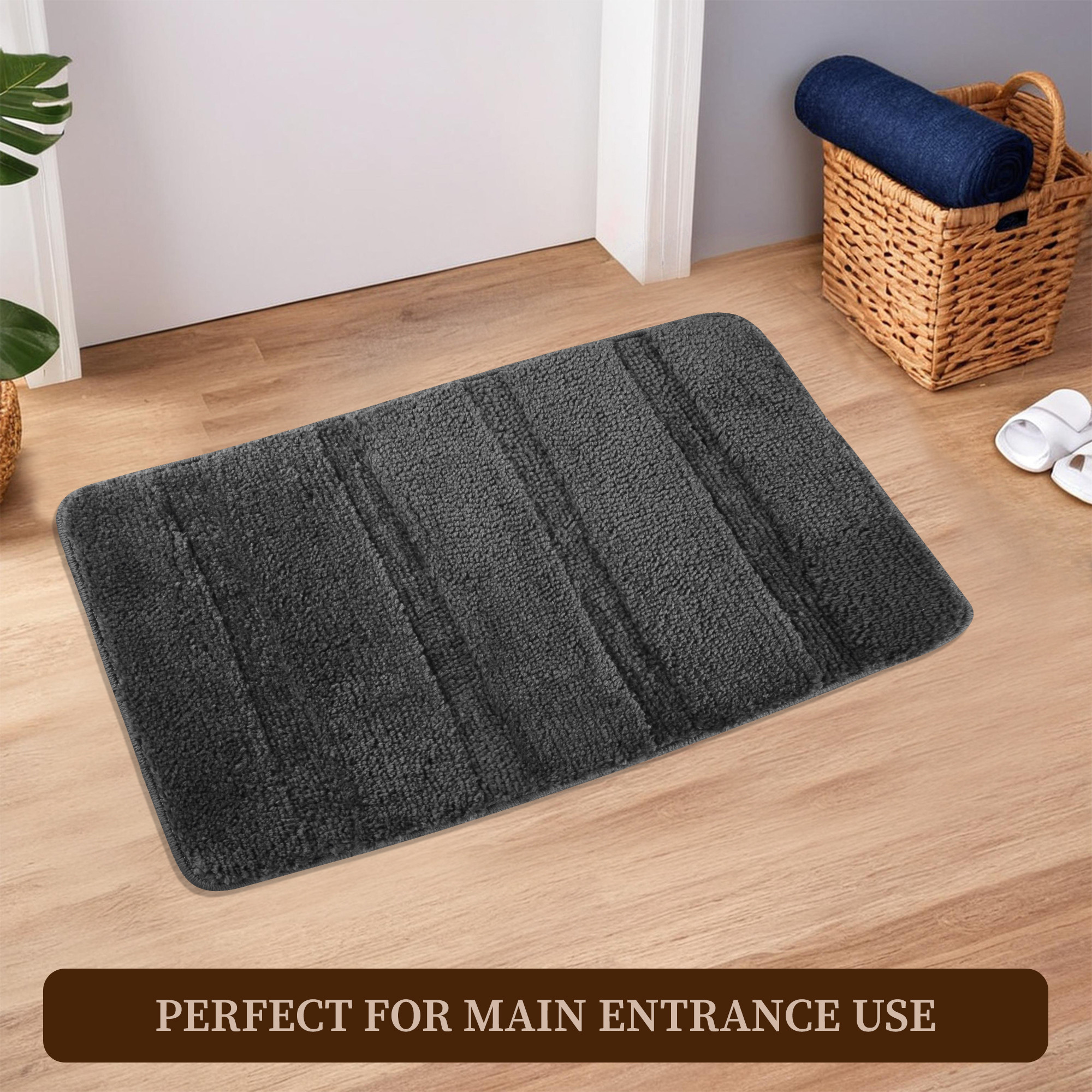 Kuber Industries 16x24 Inch Anti Skid Mat for Bathroom Floor  Anti Slip Paydan  Footmat for Home  Kitchen  Doormat  Bathroom Mat for Indoor  Outdoor  4 Stripes - Grey