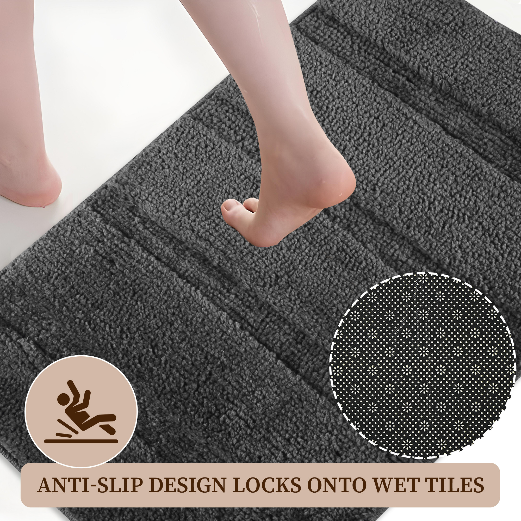 Kuber Industries 16x24 Inch Anti Skid Mat for Bathroom Floor  Anti Slip Paydan  Footmat for Home  Kitchen  Doormat  Bathroom Mat for Indoor  Outdoor  4 Stripes - Grey
