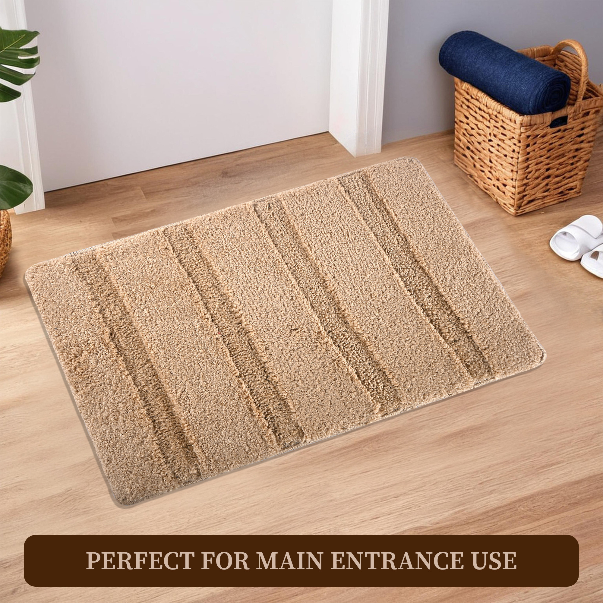 Kuber Industries 16x24 Inch Anti Skid Mat for Bathroom Floor  Anti Slip Paydan  Footmat for Home  Kitchen  Doormat  Bathroom Mat for Indoor  Outdoor  4 Stripes - Golden
