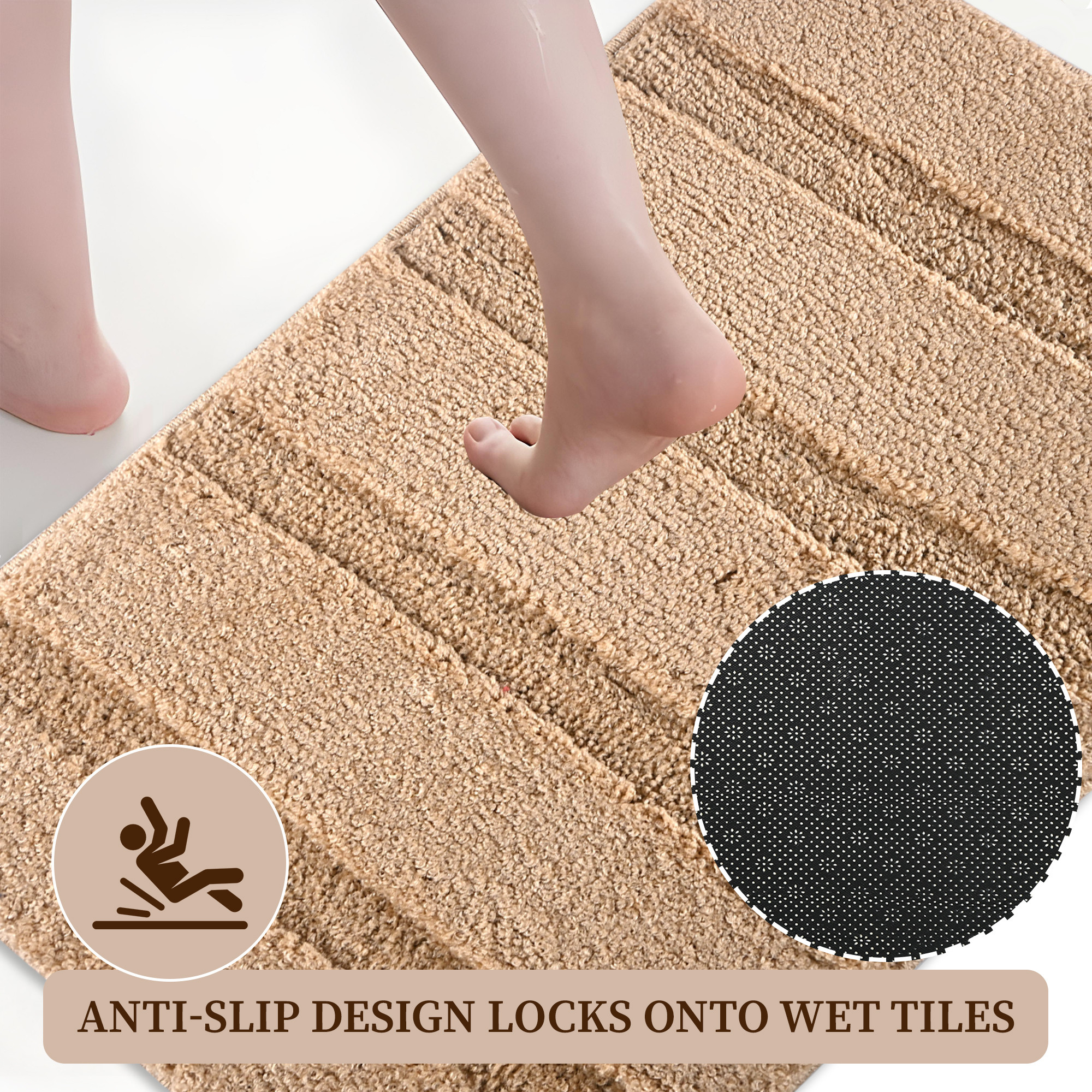 Kuber Industries 16x24 Inch Anti Skid Mat for Bathroom Floor  Anti Slip Paydan  Footmat for Home  Kitchen  Doormat  Bathroom Mat for Indoor  Outdoor  4 Stripes - Golden