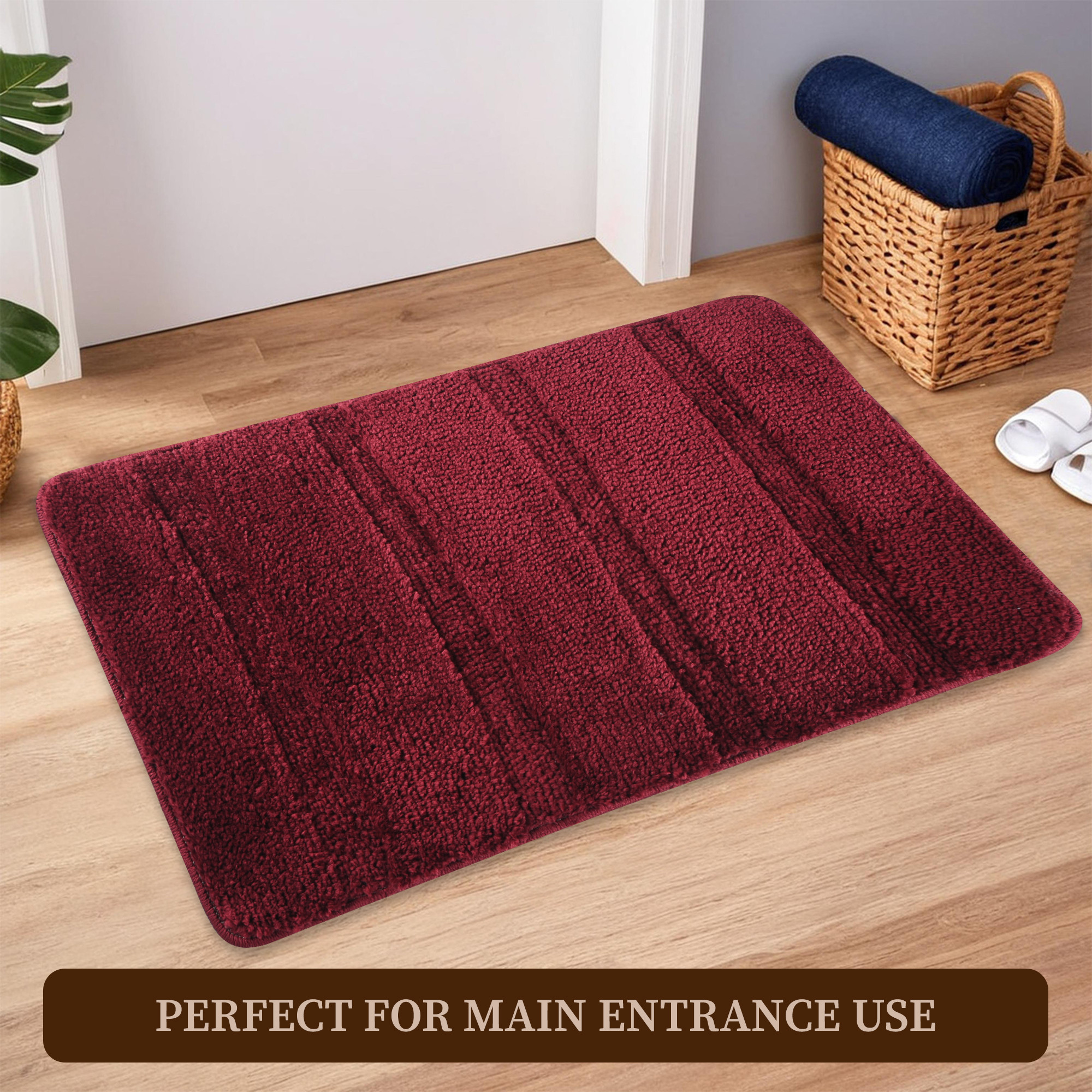 Kuber Industries 16x24 Inch Anti Skid Mat for Bathroom Floor  Anti Slip Paydan  Footmat for Home  Kitchen  Doormat  Bathroom Mat for Indoor  Outdoor  4 Stripes - Maroon