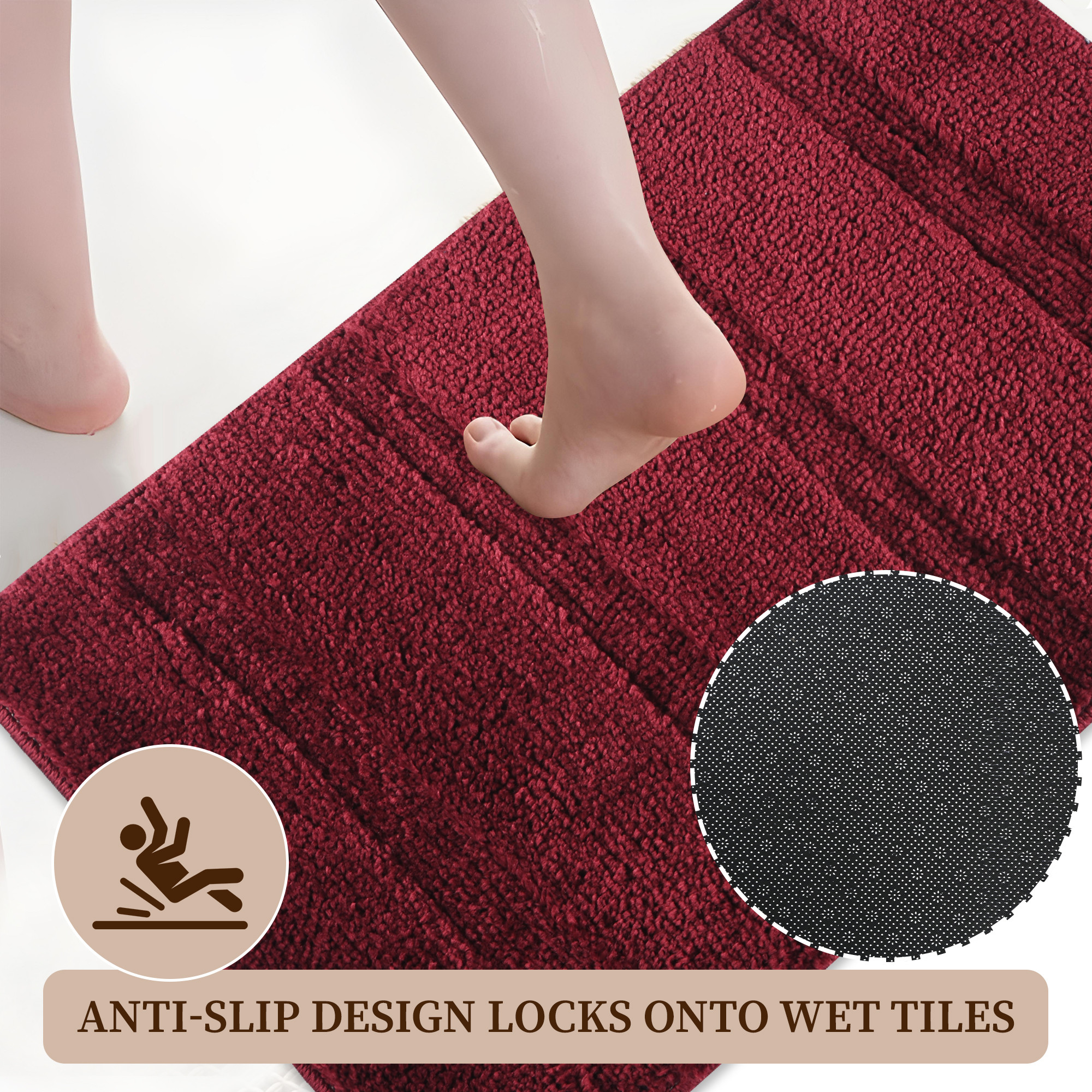 Kuber Industries 16x24 Inch Anti Skid Mat for Bathroom Floor  Anti Slip Paydan  Footmat for Home  Kitchen  Doormat  Bathroom Mat for Indoor  Outdoor  4 Stripes - Maroon