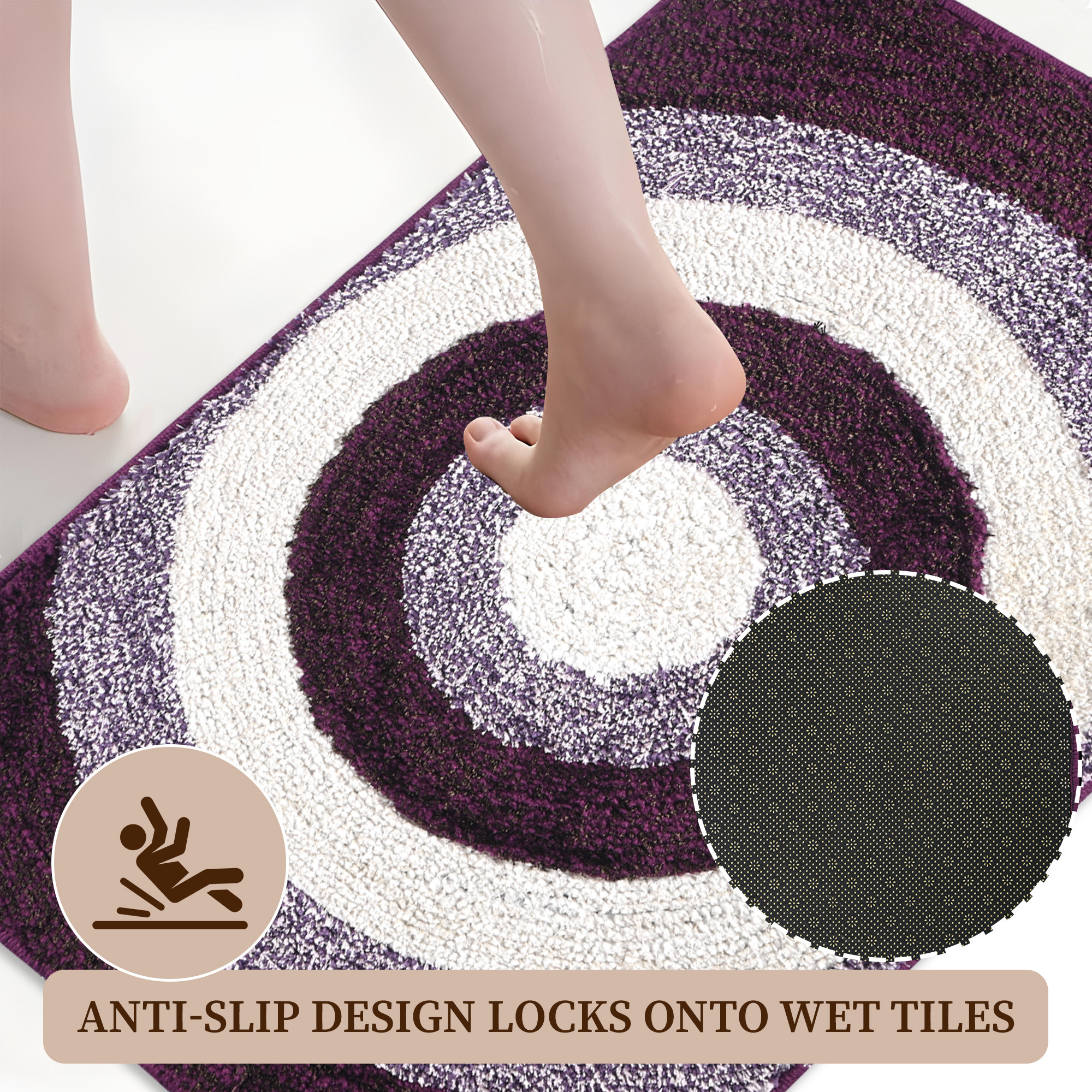 Kuber Industries 16x24 Inch Anti Skid Mat for Bathroom Floor  Anti Slip Paydan  Footmat for Home  Kitchen  Doormat  Bathroom Mat for Indoor  Outdoor  Gola Print - Violet  Cream