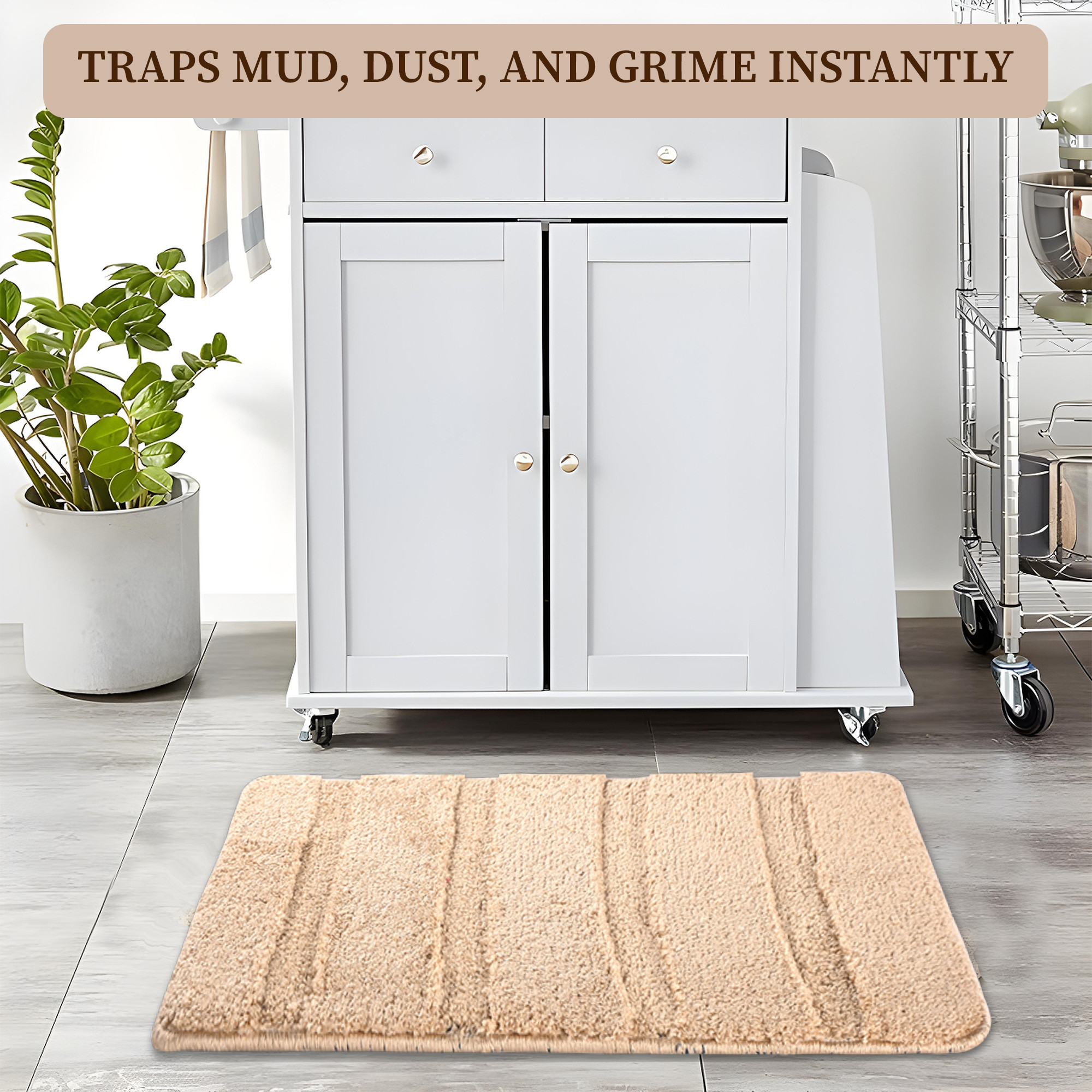 Kuber Industries 16x24 Inch Anti Skid Mat for Bathroom Floor  Anti Slip Paydan  Footmat for Home  Kitchen  Doormat  Bathroom Mat for Indoor  Outdoor  4 Stripes - Golden