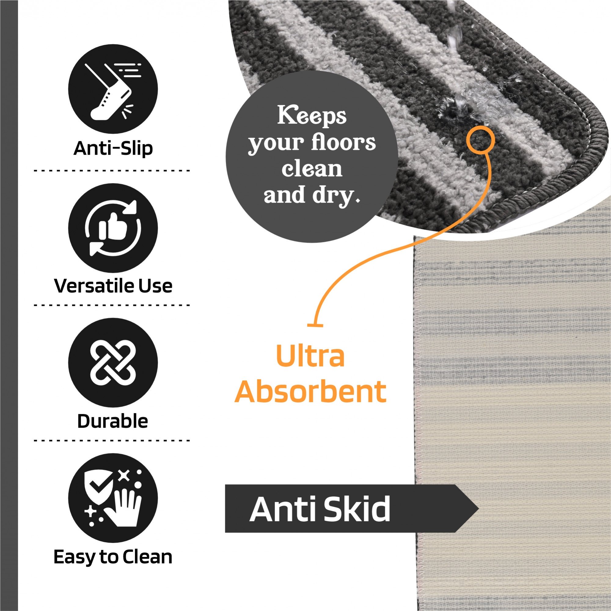 Kuber Industries 16x24 Inch Anti-Skid Water-Absorbent Door Mats for Home  Durable Main Entrance Footmat for Bathroom Living Room  Office  Pearl Lining -Grey