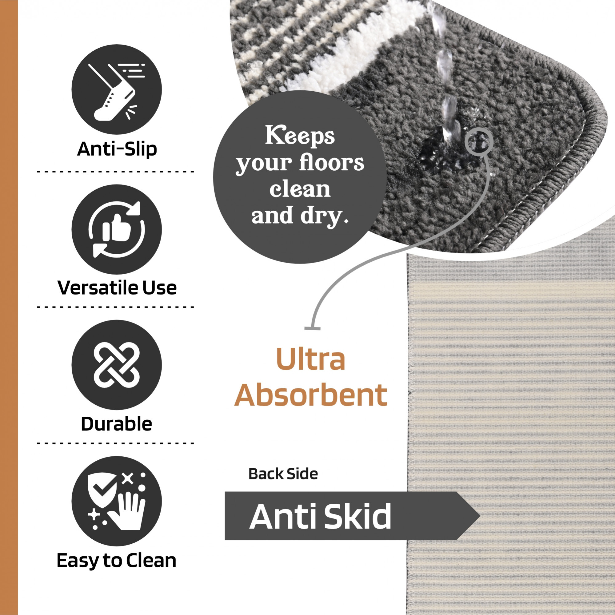 Kuber Industries 16x24 Inch Anti-Skid Water-Absorbent Door Mats for Home  Durable Main Entrance Footmats for Bathroom Living Room  Office  Micro Diamond Lining - Dark Grey