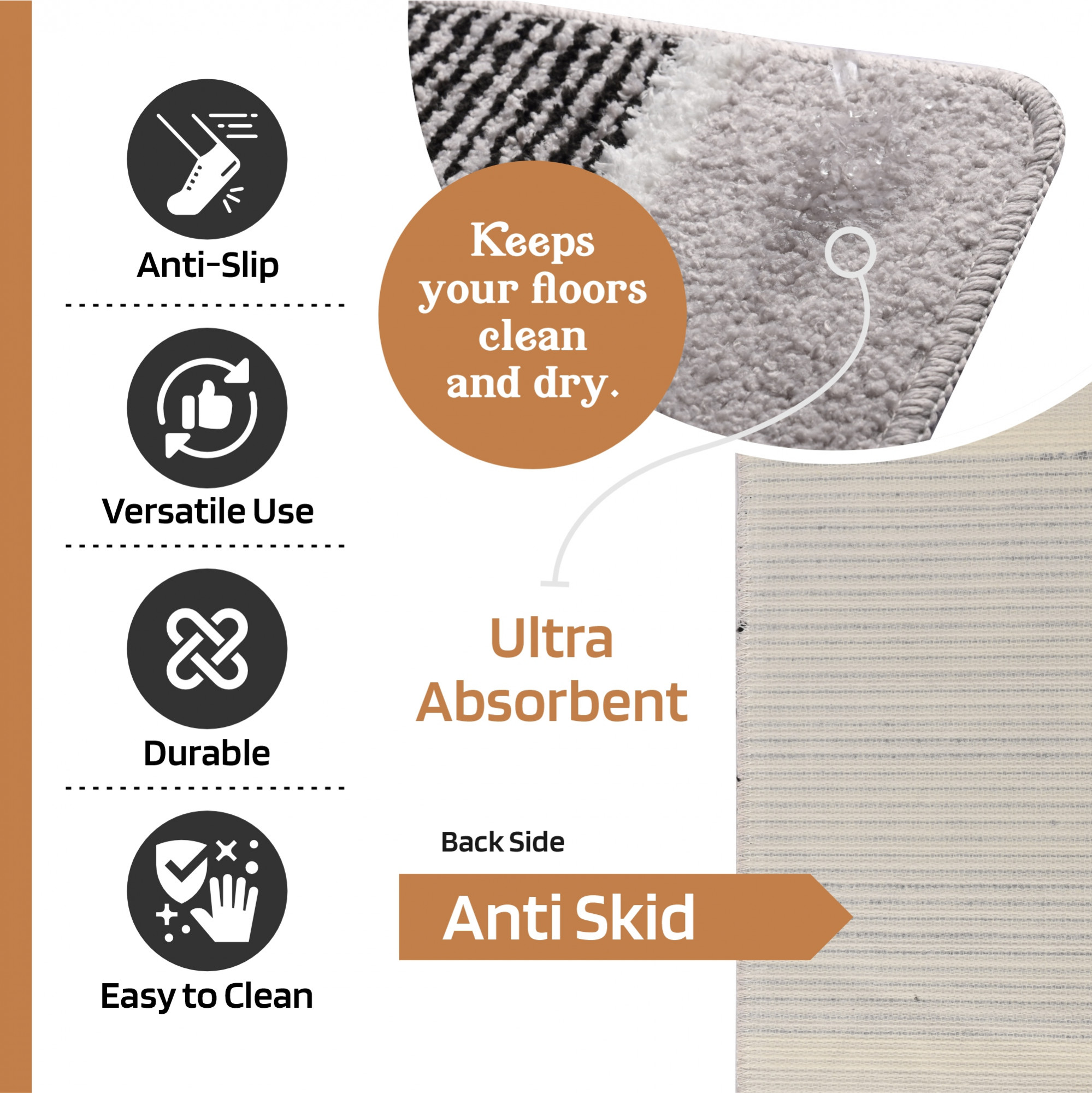 Kuber Industries 16x24 Inch Anti-Skid Water-Absorbent Door Mats for Home  Durable Main Entrance Footmats for Bathroom Living Room  Office  Micro Diamond Lining - Light Grey