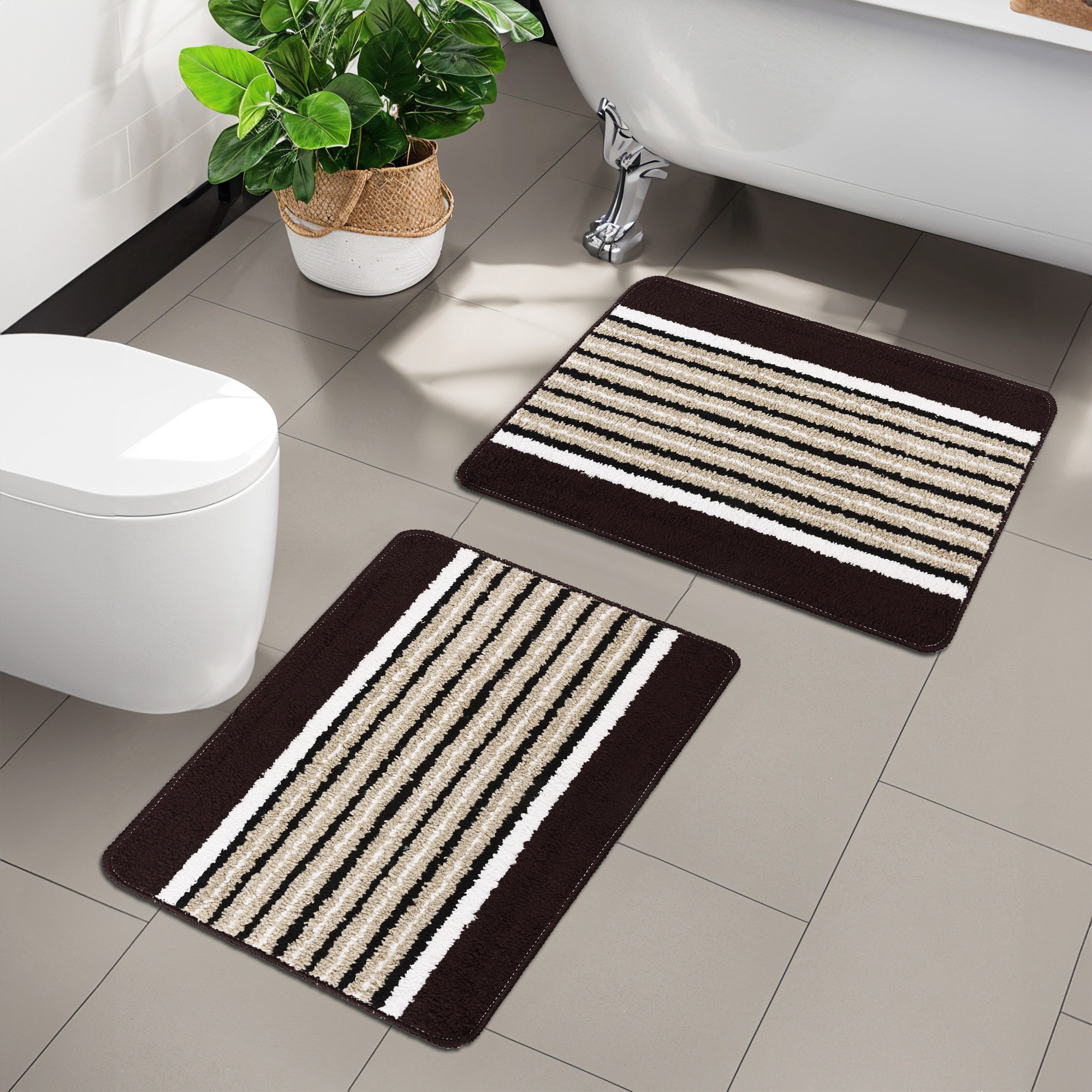 Kuber Industries 16x24 Inch Anti-Skid Water-Absorbent Door Mats for Home  Durable Main Entrance Footmats for Bathroom Living Room  Office  Micro New Wings Lining - Brown