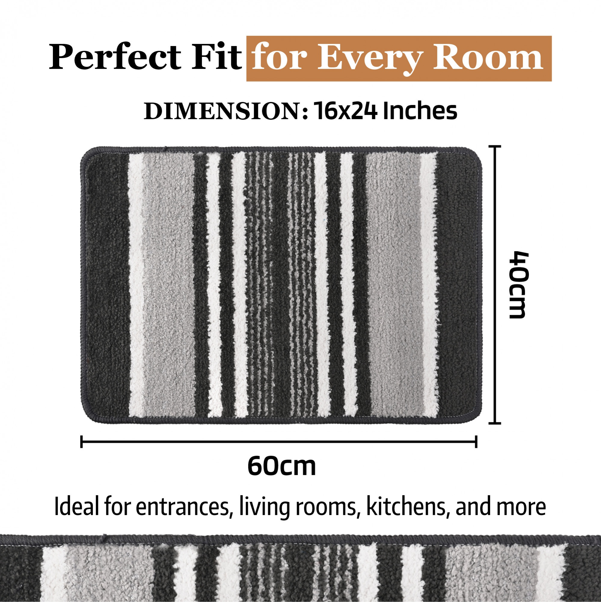 Kuber Industries 16x24 Inch Anti-Skid Water-Absorbent Door Mats for Home  Durable Main Entrance Footmats for Bathroom Living Room  Office  Micro Jupitar Lining - Dark Grey