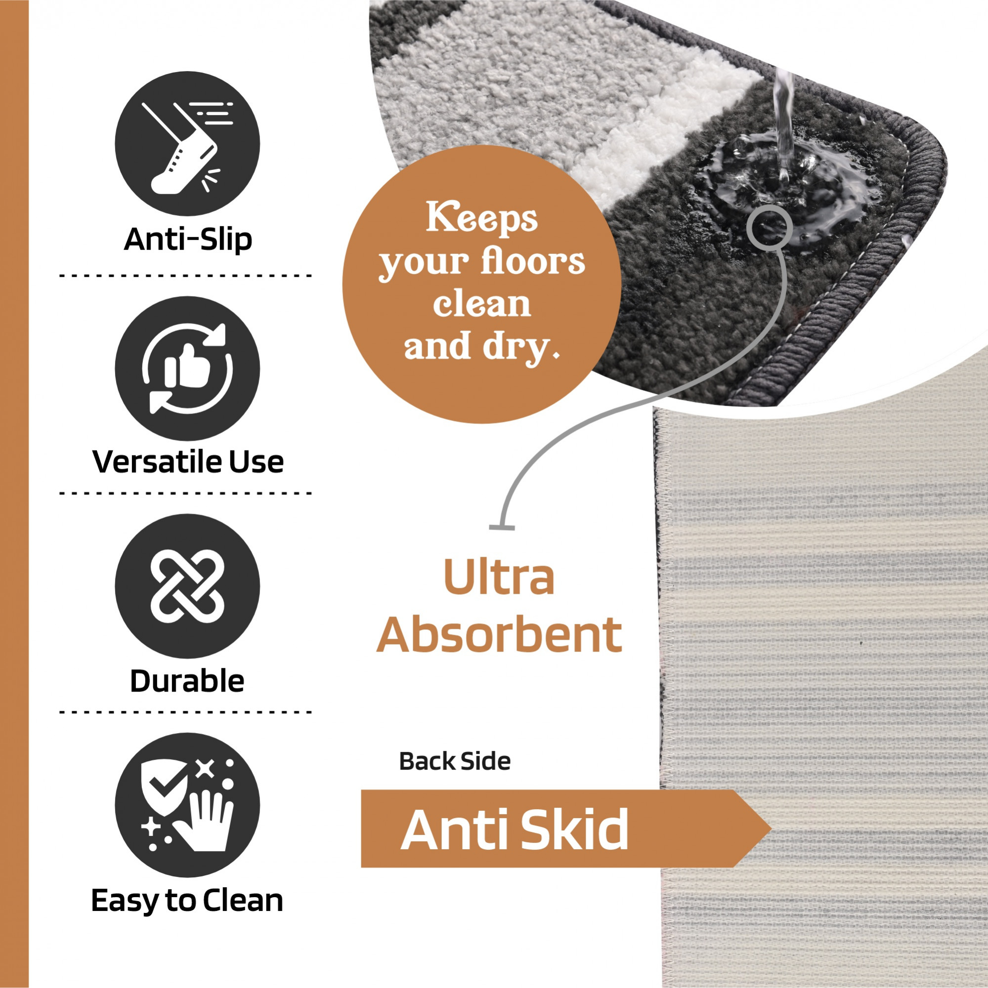 Kuber Industries 16x24 Inch Anti-Skid Water-Absorbent Door Mats for Home  Durable Main Entrance Footmats for Bathroom Living Room  Office  Micro Jupitar Lining - Dark Grey