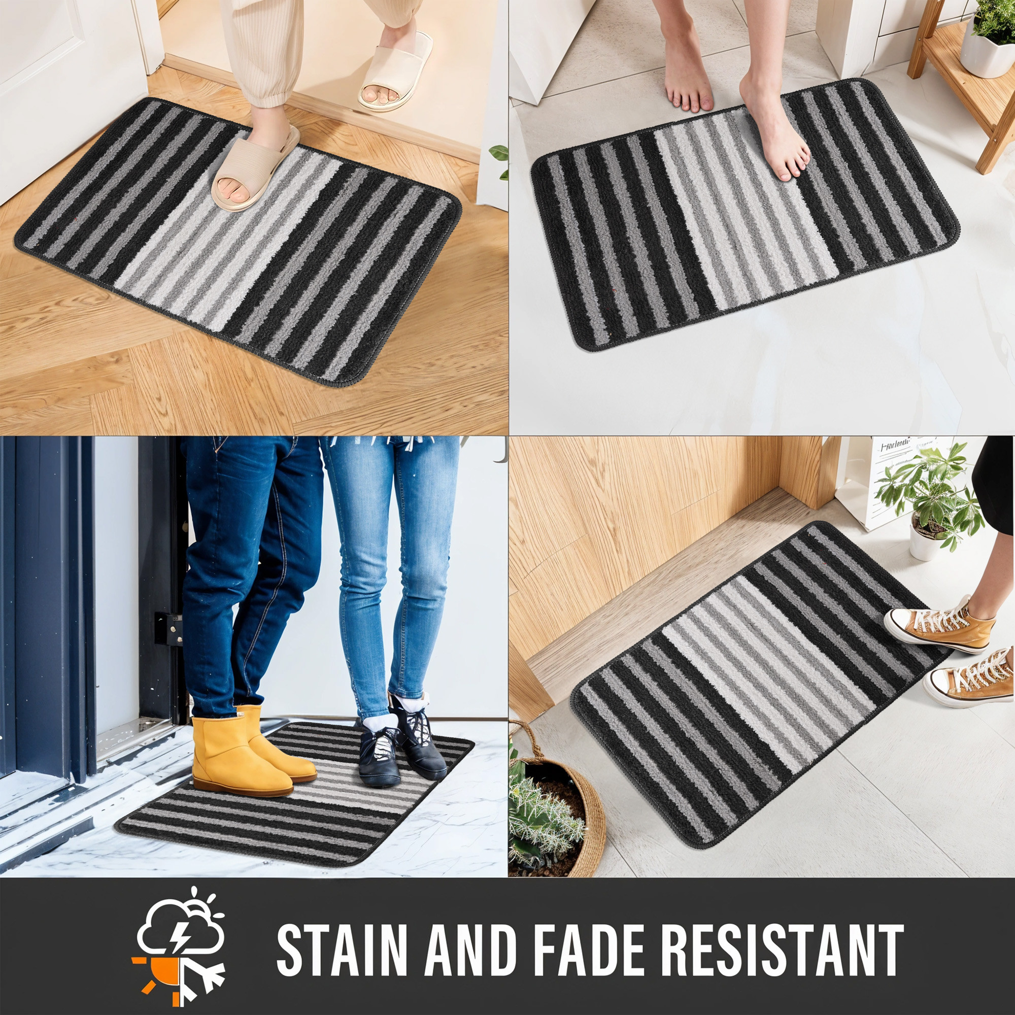 Kuber Industries 16x24 Inch Anti-Skid Water-Absorbent Door Mats for Home  Durable Main Entrance Footmat for Bathroom Living Room  Office  Pearl Lining -Grey