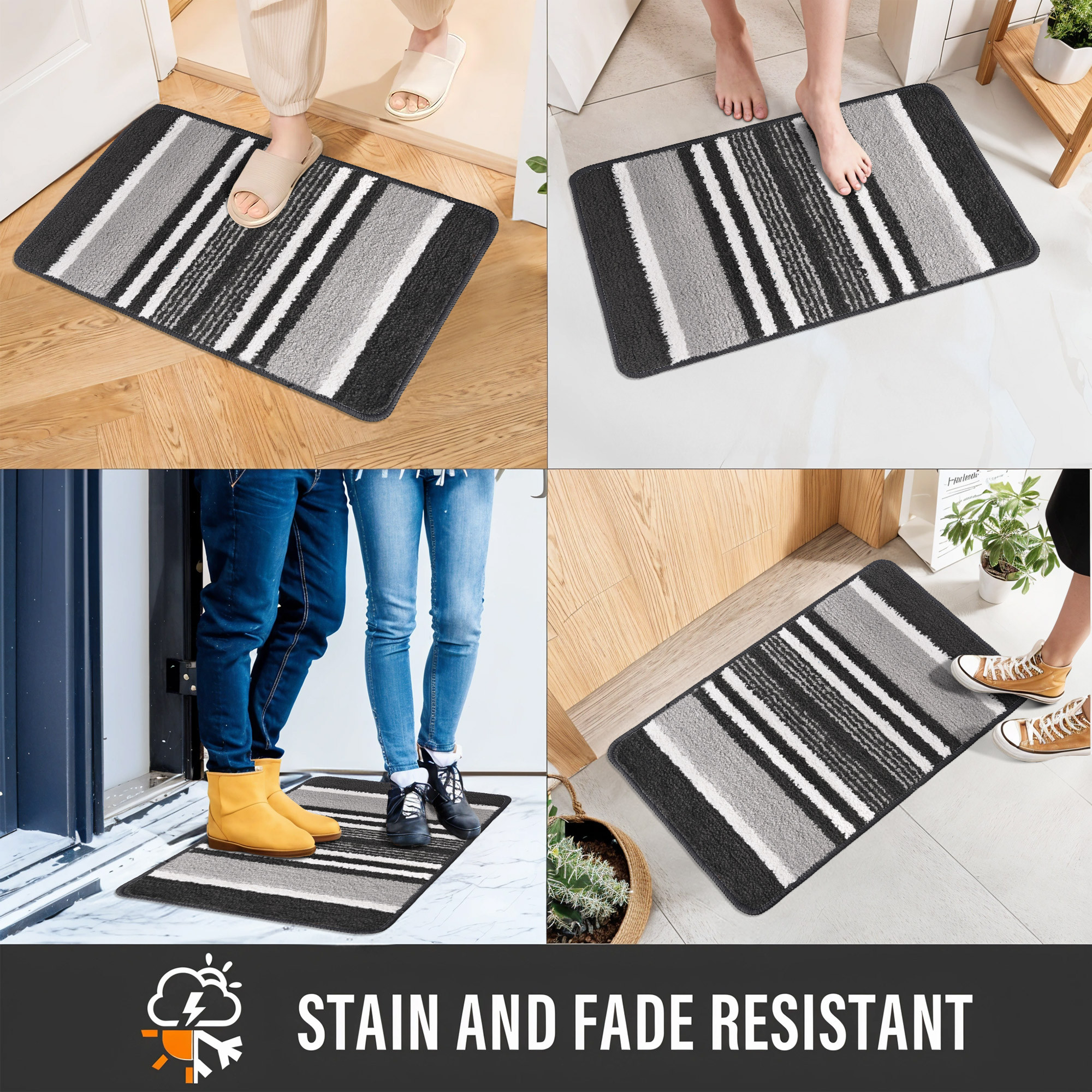 Kuber Industries 16x24 Inch Anti-Skid Water-Absorbent Door Mats for Home  Durable Main Entrance Footmats for Bathroom Living Room  Office  Micro Jupitar Lining - Dark Grey