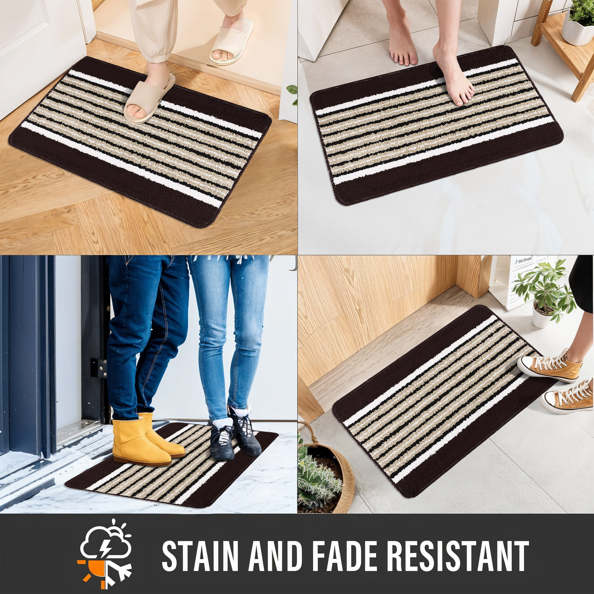 Kuber Industries 16x24 Inch Anti-Skid Water-Absorbent Door Mats for Home  Durable Main Entrance Footmats for Bathroom Living Room  Office  Micro New Wings Lining - Brown