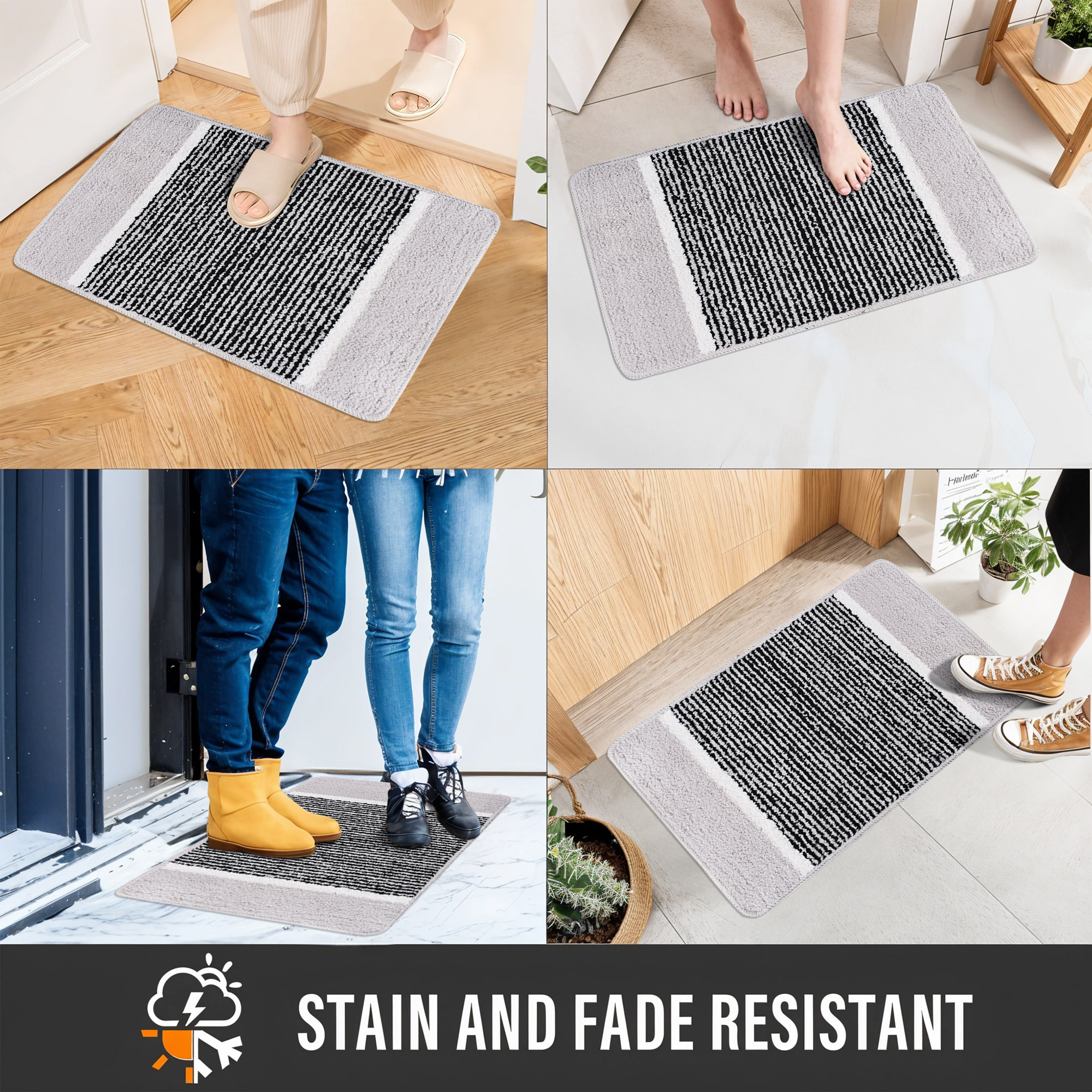 Kuber Industries 16x24 Inch Anti-Skid Water-Absorbent Door Mats for Home  Durable Main Entrance Footmats for Bathroom Living Room  Office  Micro Diamond Lining - Light Grey