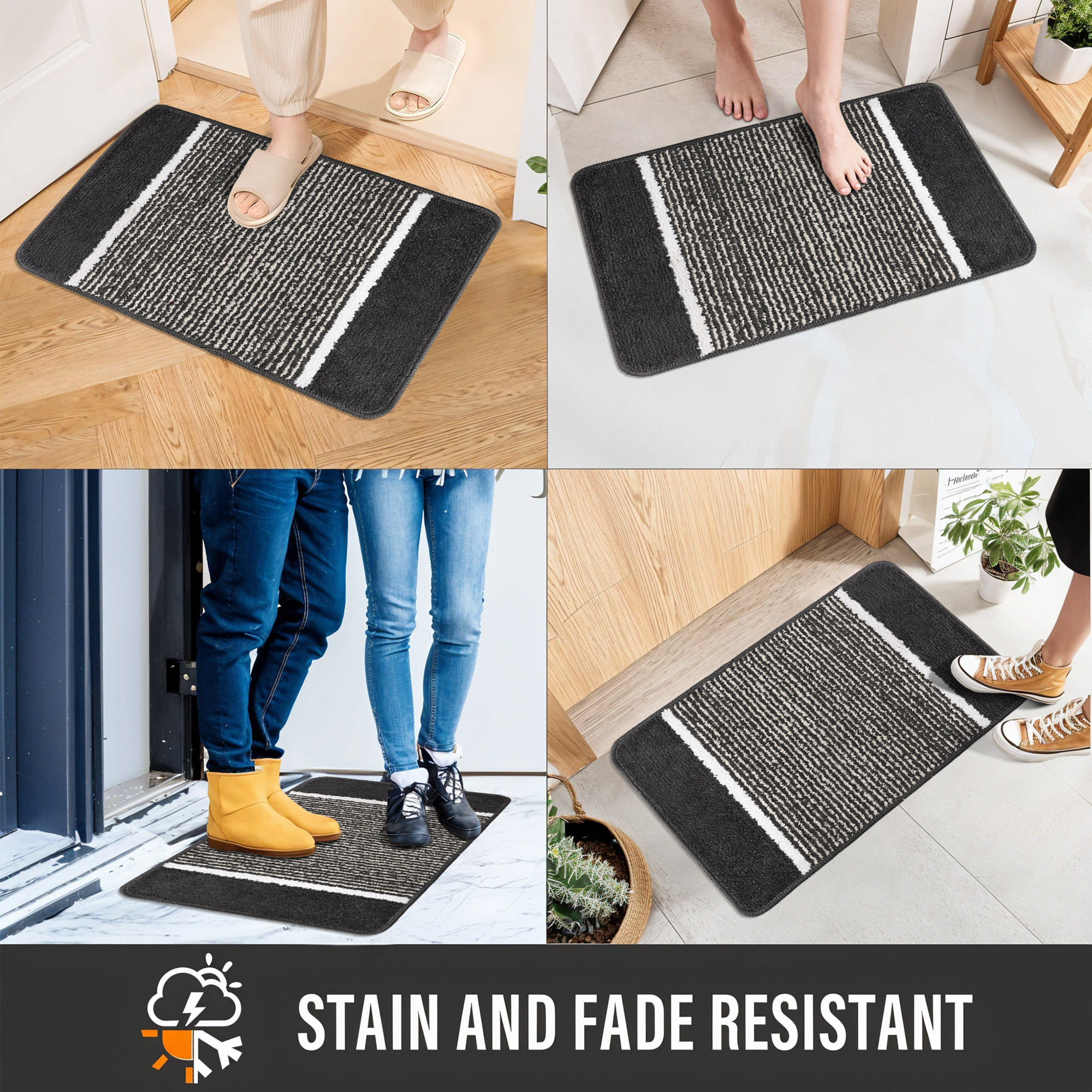 Kuber Industries 16x24 Inch Anti-Skid Water-Absorbent Door Mats for Home  Durable Main Entrance Footmats for Bathroom Living Room  Office  Micro Diamond Lining - Dark Grey