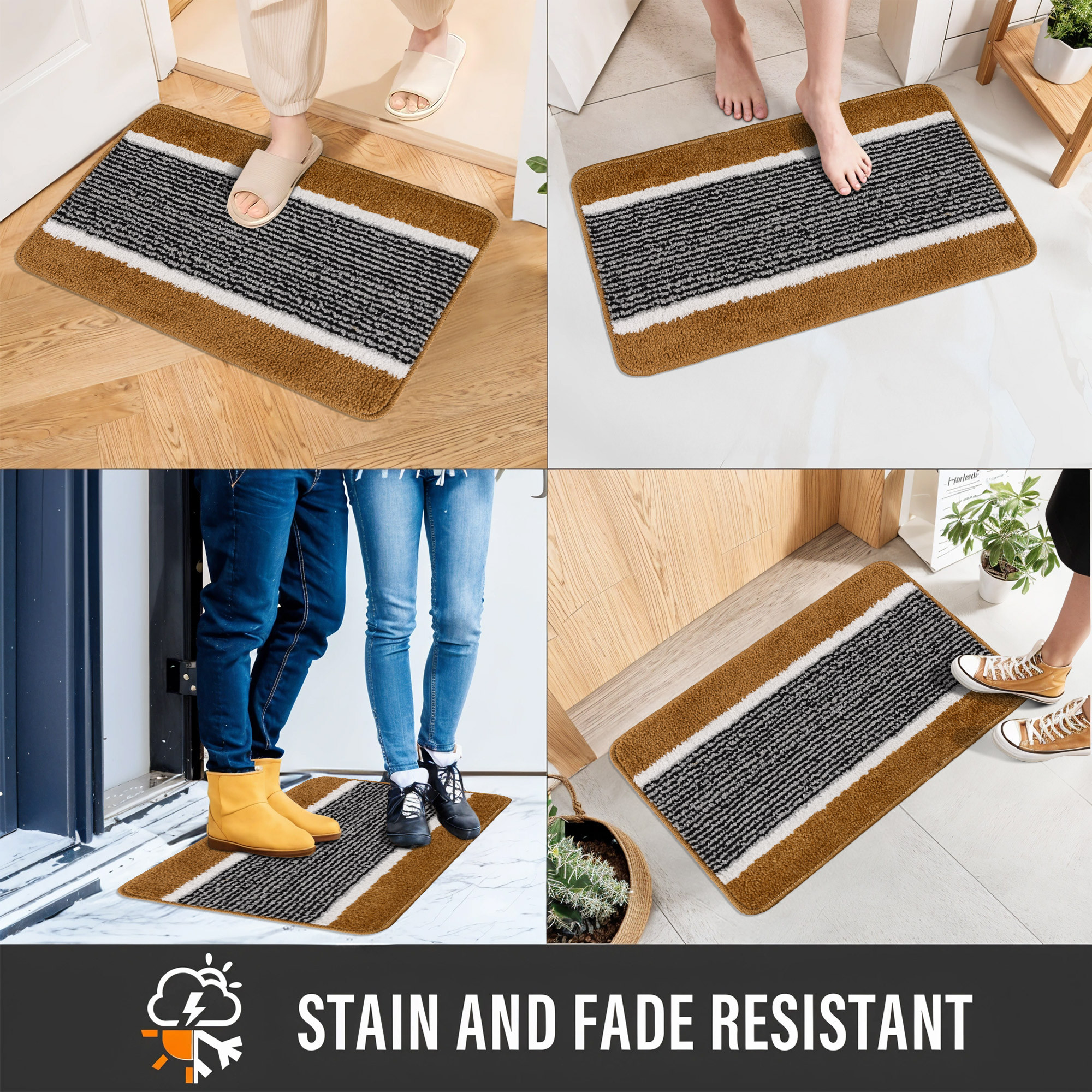 Kuber Industries 16x24 Inch Anti-Skid Water-Absorbent Door Mats for Home  Durable Main Entrance Footmats for Bathroom Living Room  Office  Micro Wings Lining - Golden