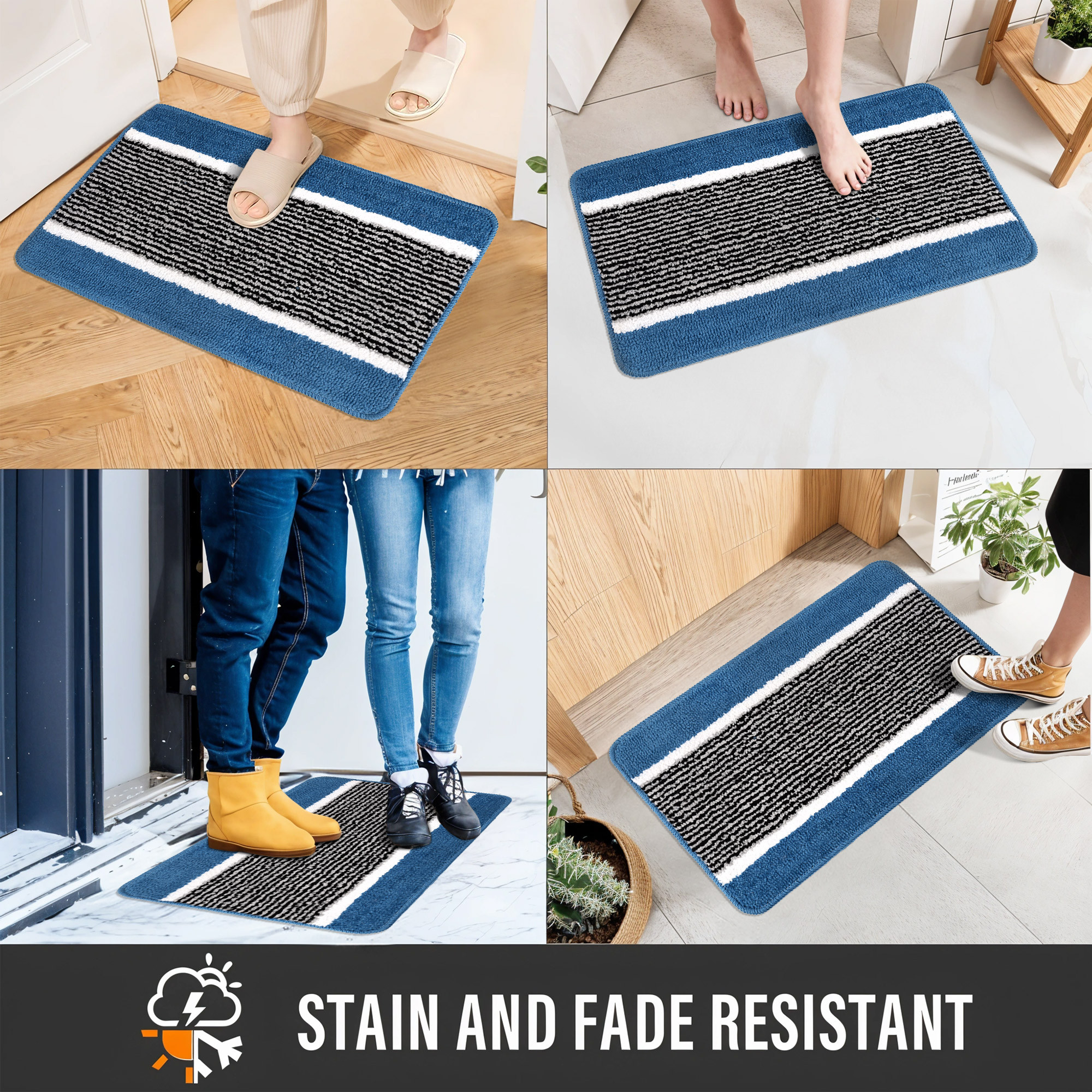 Kuber Industries 16x24 Inch Anti-Skid Water-Absorbent Door Mats for Home  Durable Main Entrance Footmats for Bathroom Living Room  Office  Micro Wings Lining - Sky Blue