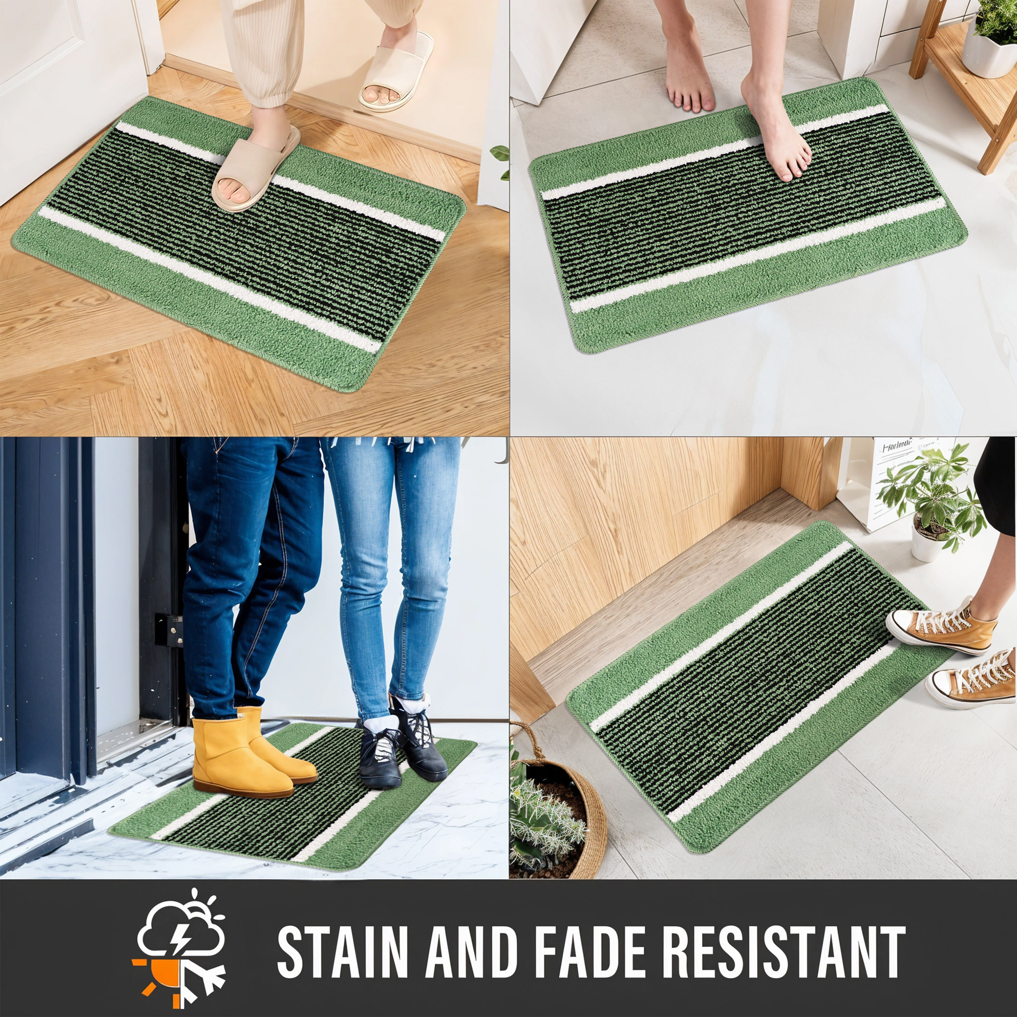 Kuber Industries 16x24 Inch Anti-Skid Water-Absorbent Door Mats for Home  Durable Main Entrance Footmats for Bathroom Living Room  Office  Micro Wings Lining - Green