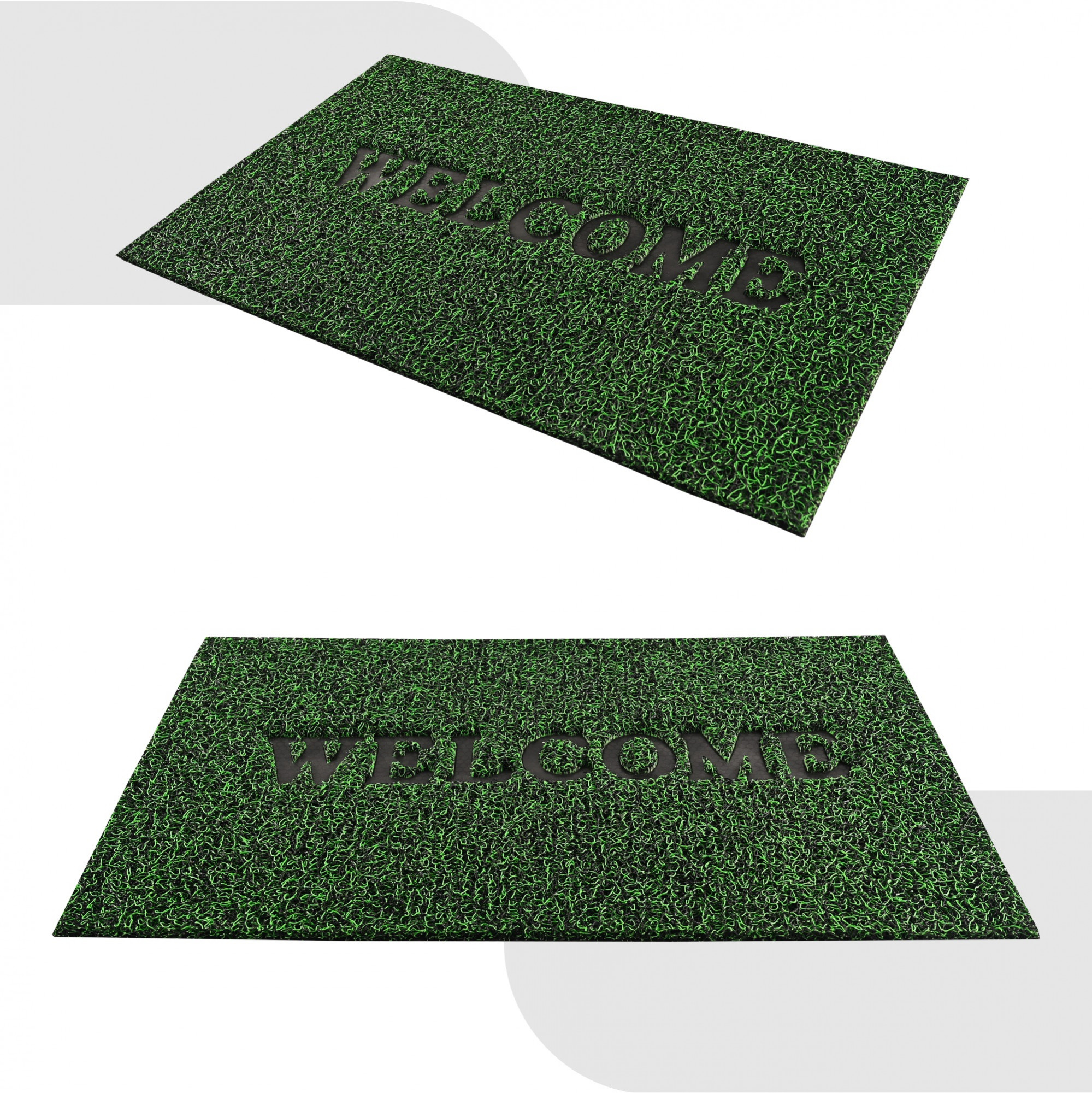 Kuber Industries 16x24 Inch Anti-Slip Welcome Print Grass Door Mats for Home Durable Main Entrance Footmats for Bathroom Living Room  Office  Grass Cut - Green