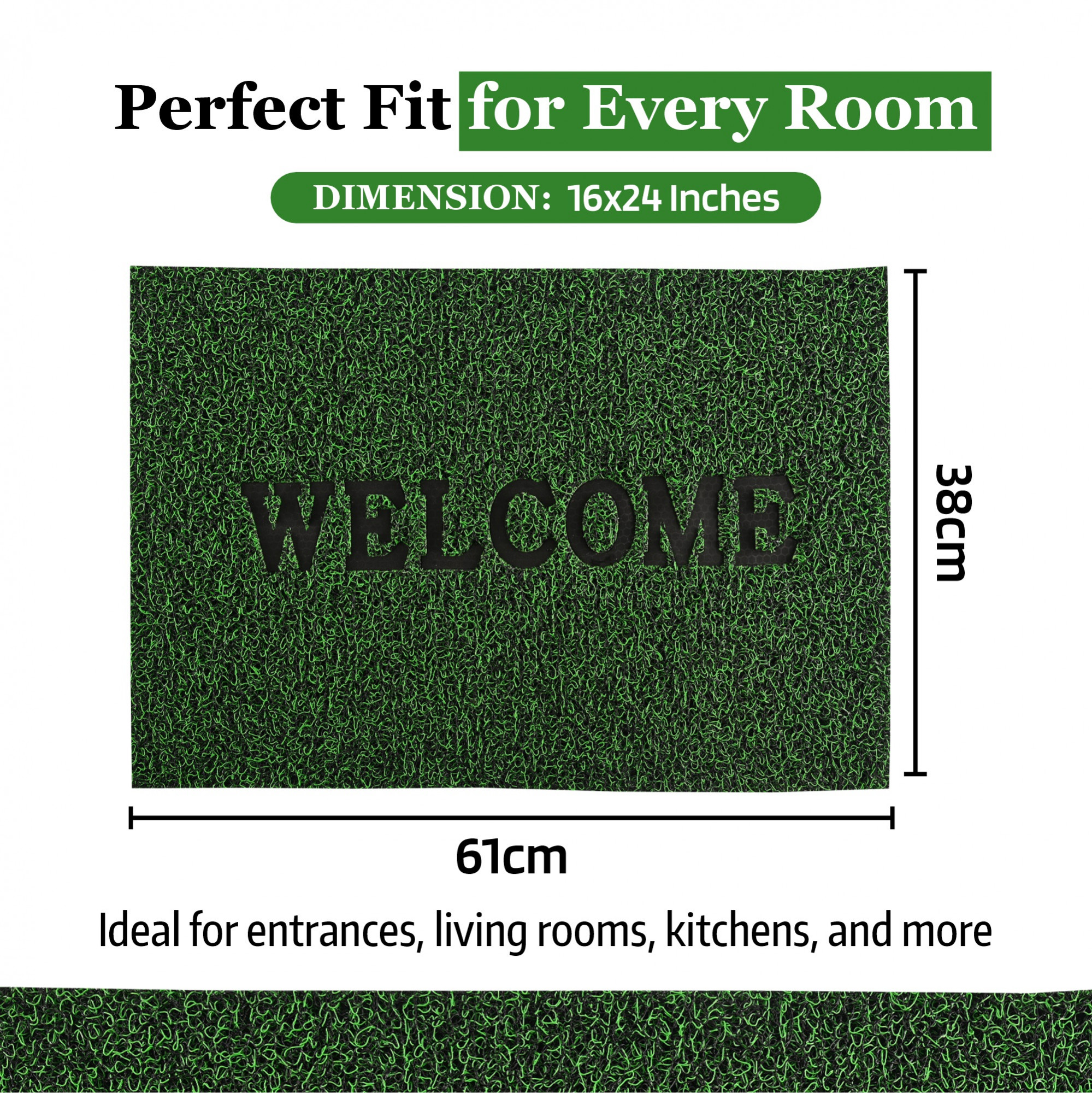 Kuber Industries 16x24 Inch Anti-Slip Welcome Print Grass Door Mats for Home Durable Main Entrance Footmats for Bathroom Living Room  Office  Grass Cut - Green