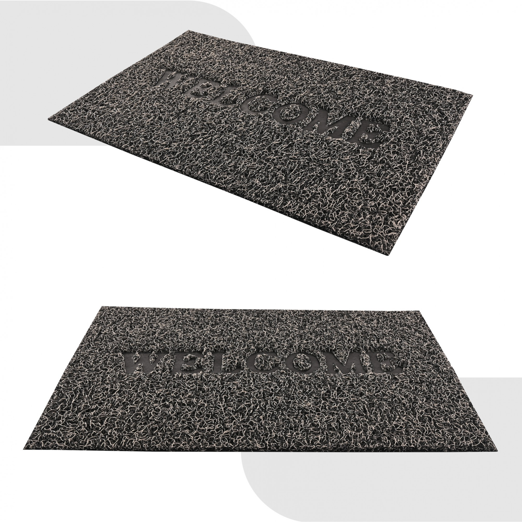 Kuber Industries 16x24 Inch Anti-Slip Welcome Print Grass Door Mats for Home Durable Main Entrance Footmats for Bathroom Living Room  Office  Grass Cut - Grey