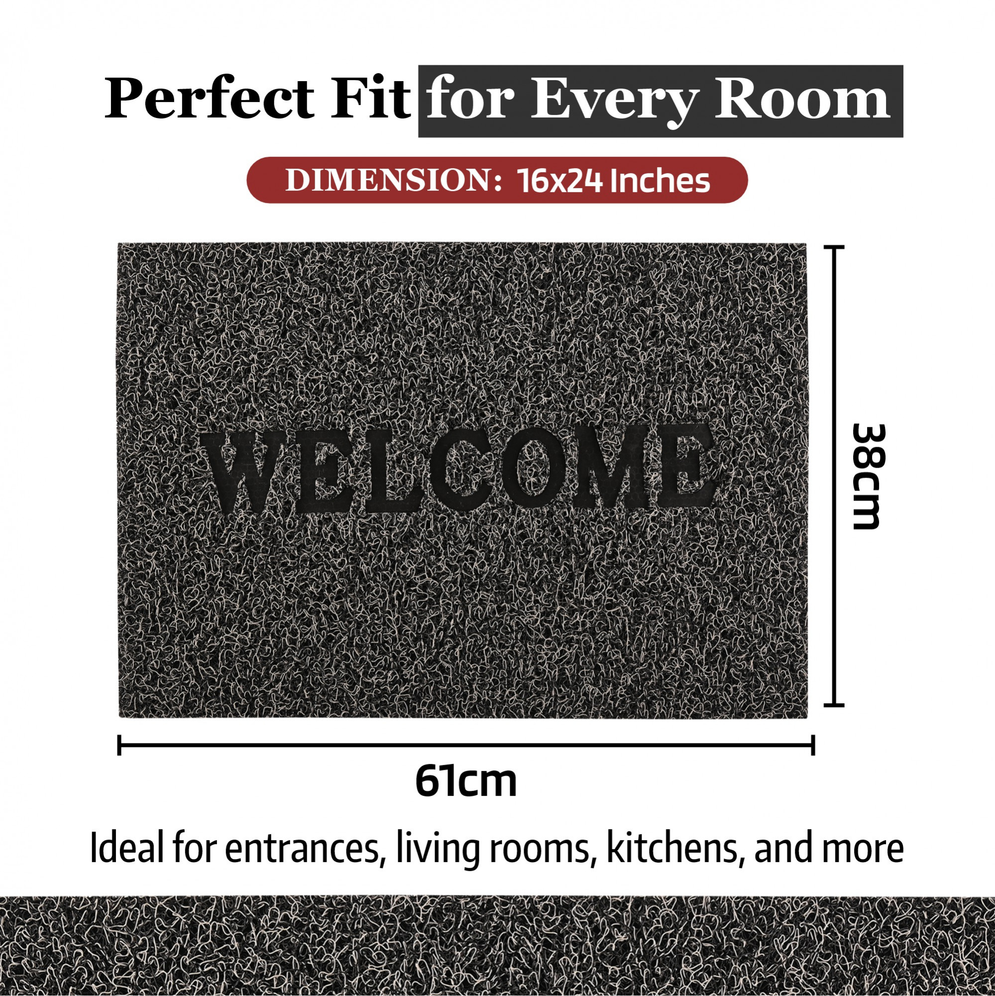 Kuber Industries 16x24 Inch Anti-Slip Welcome Print Grass Door Mats for Home Durable Main Entrance Footmats for Bathroom Living Room  Office  Grass Cut - Grey