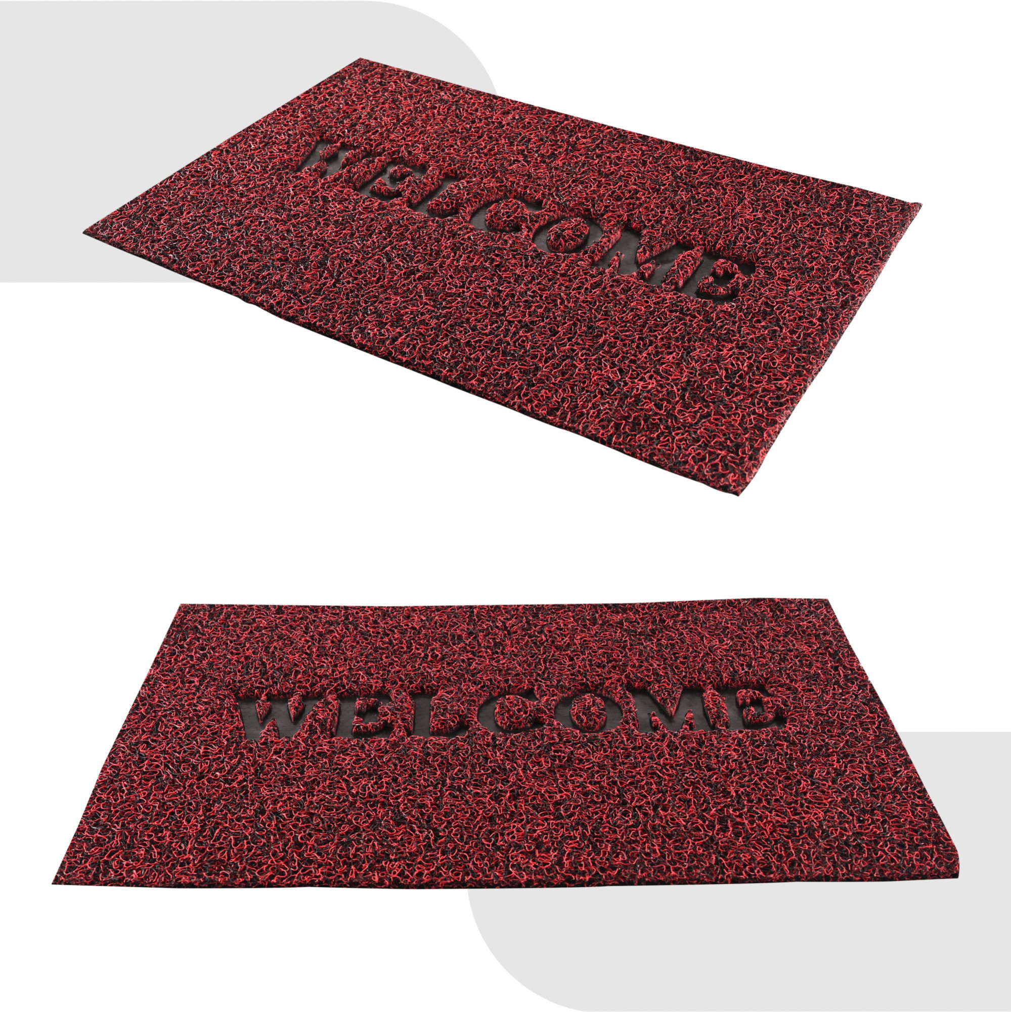 Kuber Industries 16x24 Inch Anti-Slip Welcome Print Grass Door Mats for Home Durable Main Entrance Footmats for Bathroom Living Room  Office  Grass Cut - Red