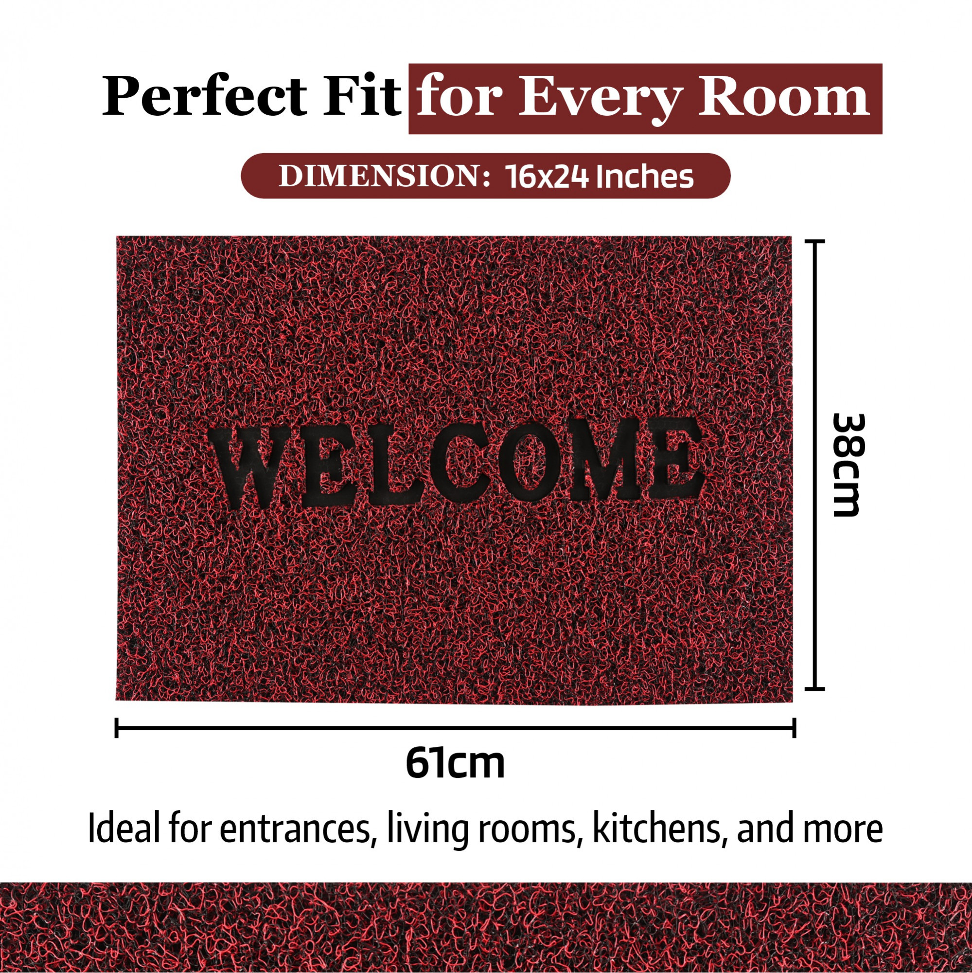 Kuber Industries 16x24 Inch Anti-Slip Welcome Print Grass Door Mats for Home Durable Main Entrance Footmats for Bathroom Living Room  Office  Grass Cut - Red