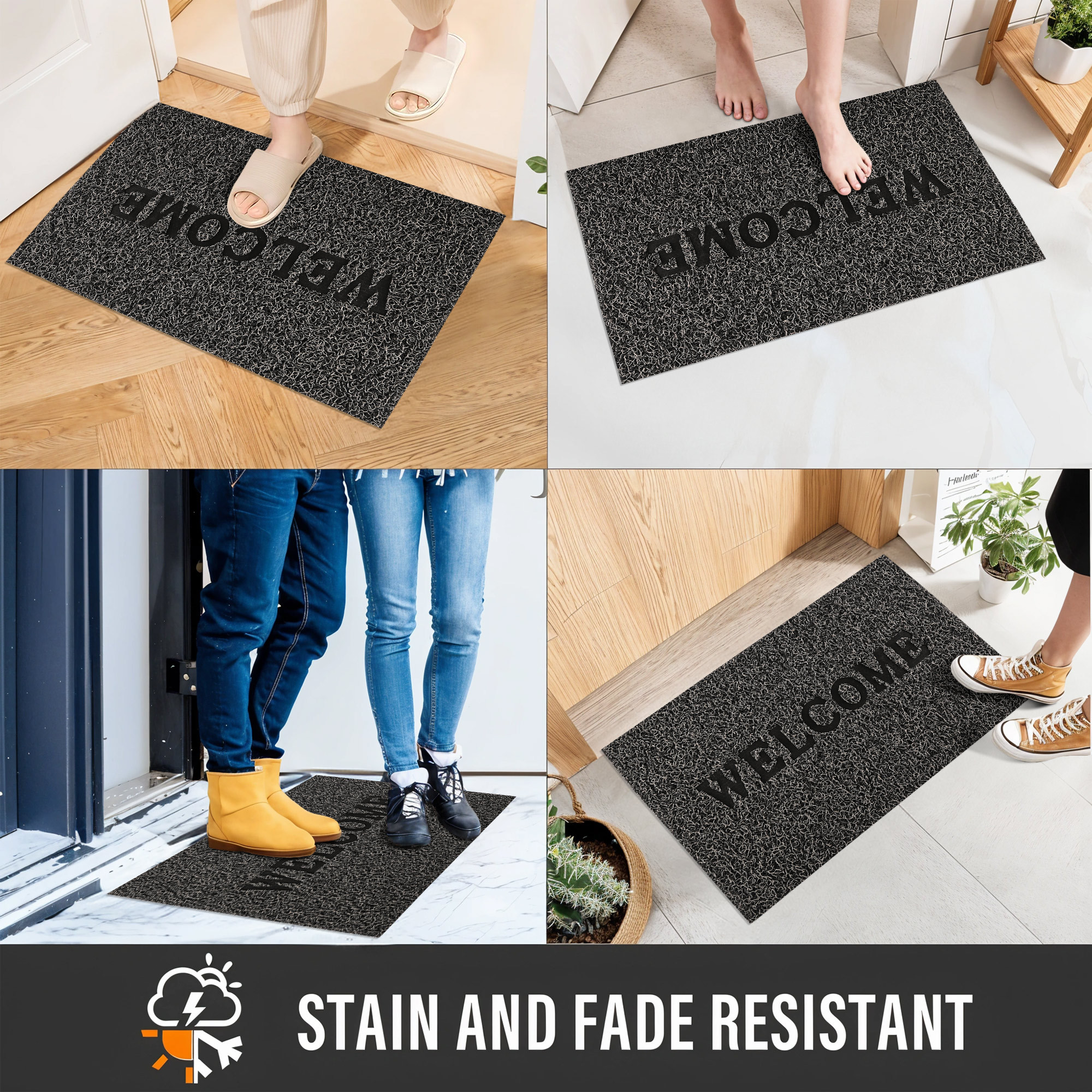 Kuber Industries 16x24 Inch Anti-Slip Welcome Print Grass Door Mats for Home Durable Main Entrance Footmats for Bathroom Living Room  Office  Grass Cut - Grey
