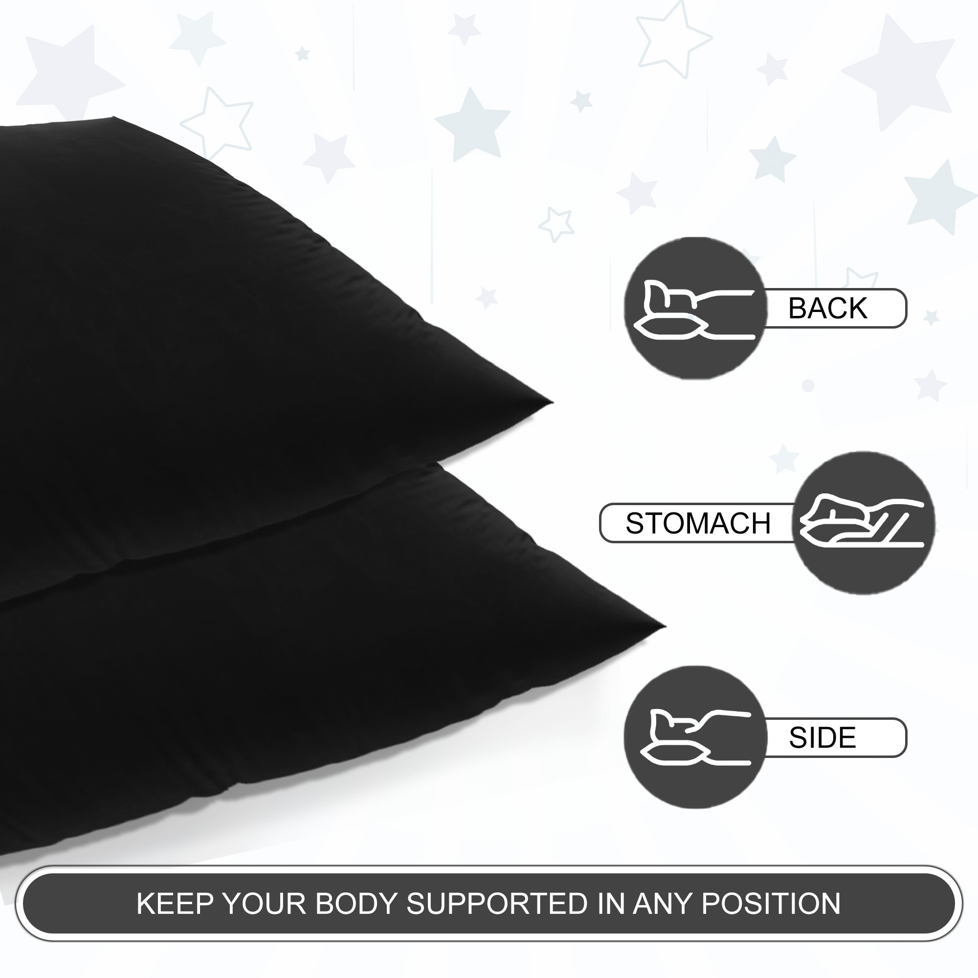 Kuber Industries 16x24 Inch Microfiber Pillow for Bed  Machine Washable  Neck Support Soft Pillow for Sleeping Bedroom and Living Room  Black