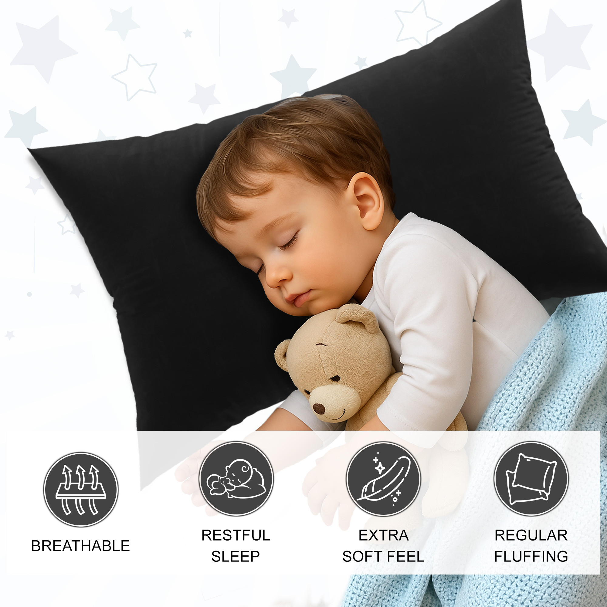 Kuber Industries 16x24 Inch Microfiber Pillow for Bed  Machine Washable  Neck Support Soft Pillow for Sleeping Bedroom and Living Room  Black